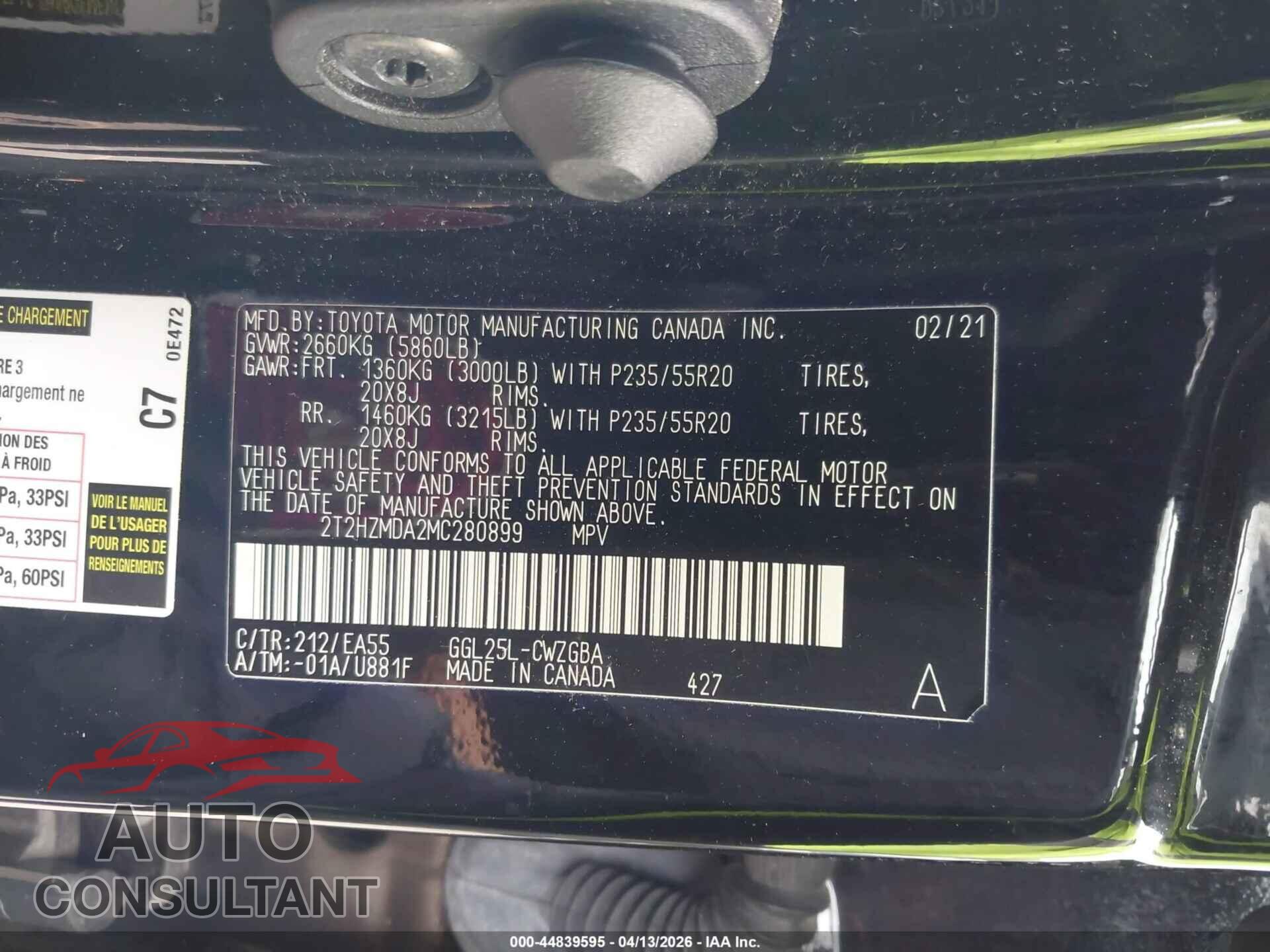 LEXUS RX 350 2021 - 2T2HZMDA2MC280899