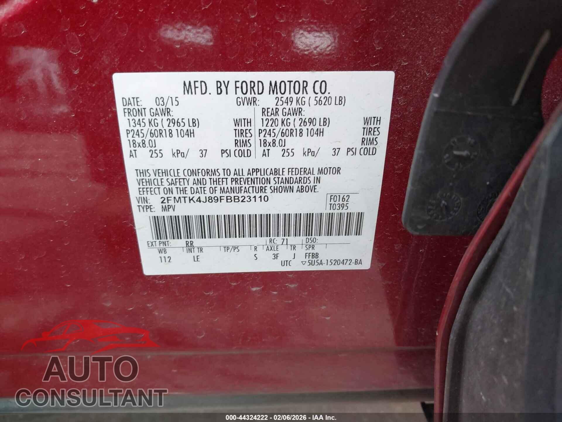 FORD EDGE 2015 - 2FMTK4J89FBB23110