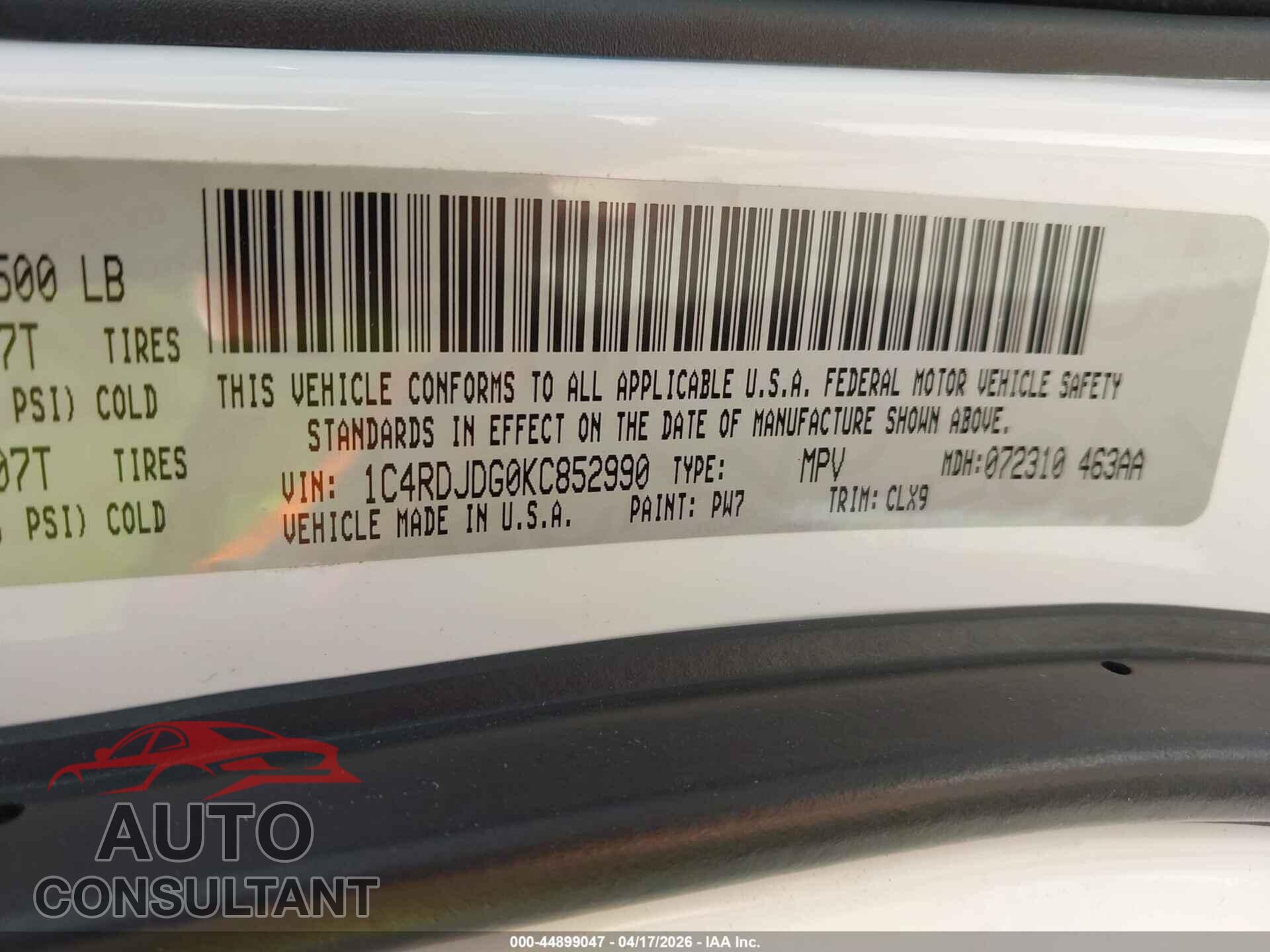 DODGE DURANGO 2019 - 1C4RDJDG0KC852990