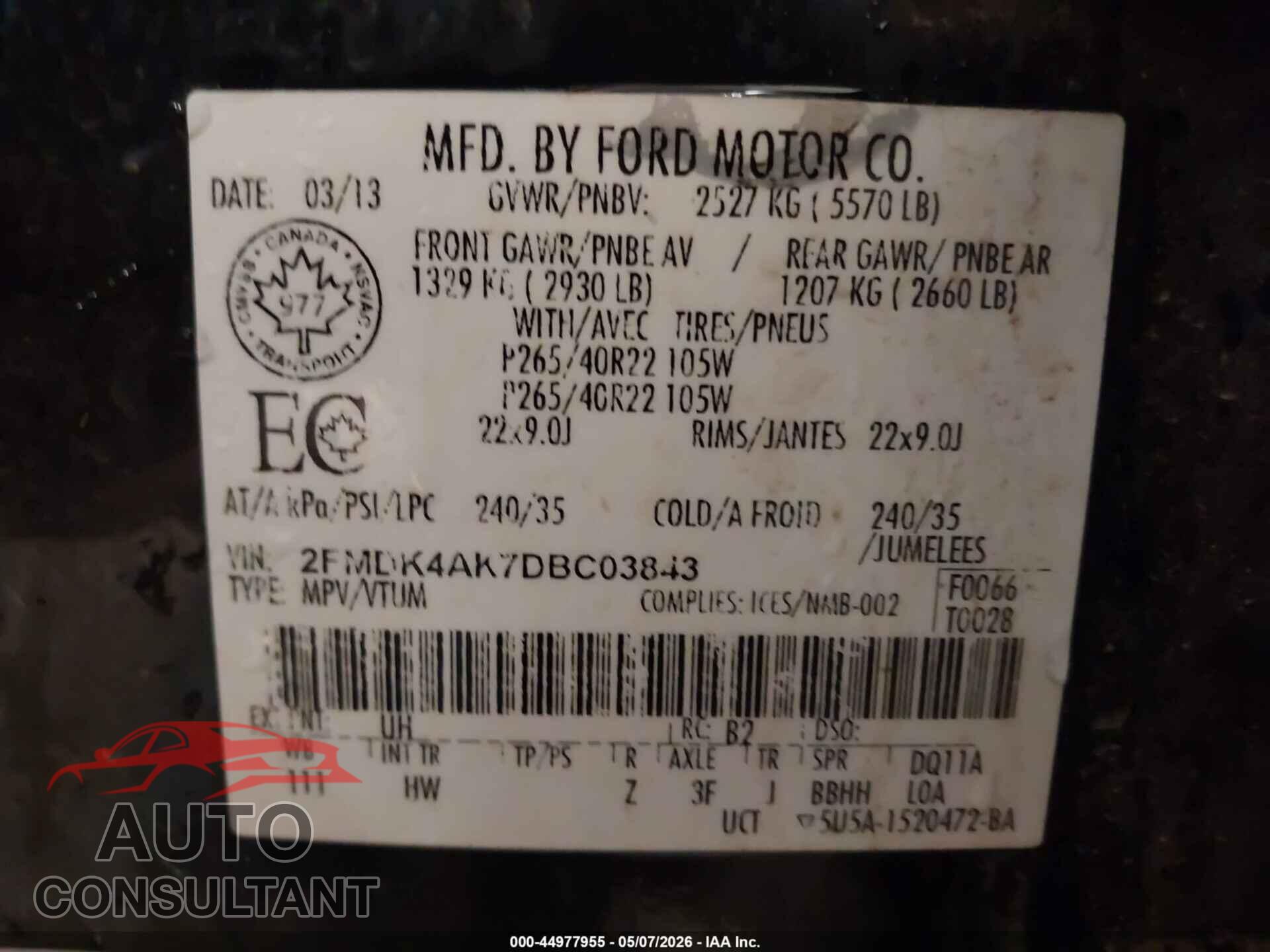 FORD EDGE 2013 - 2FMDK4AK7DBC03843