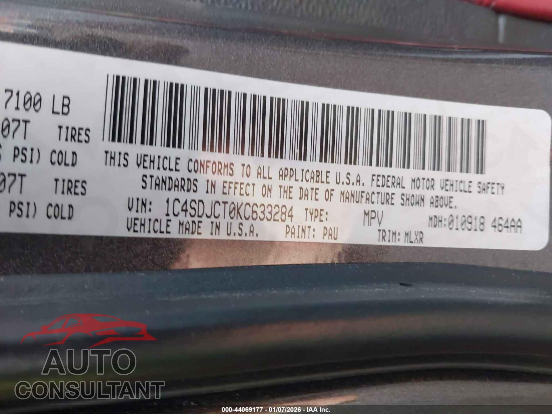 DODGE DURANGO 2019 - 1C4SDJCT0KC633284