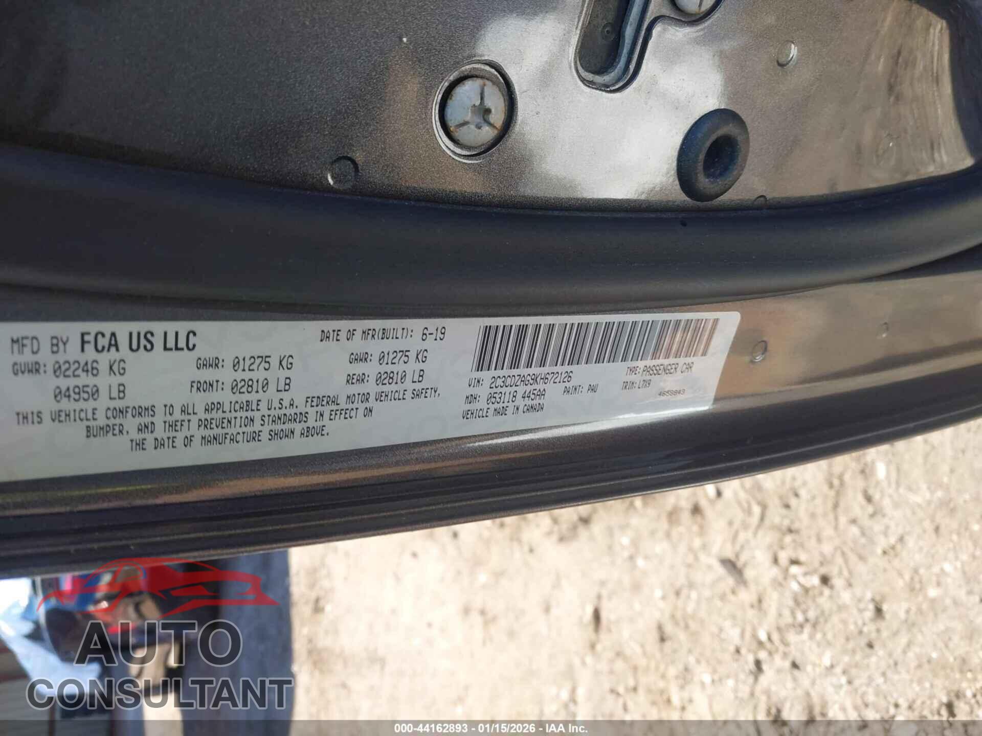 DODGE CHALLENGER 2019 - 2C3CDZAG9KH672126