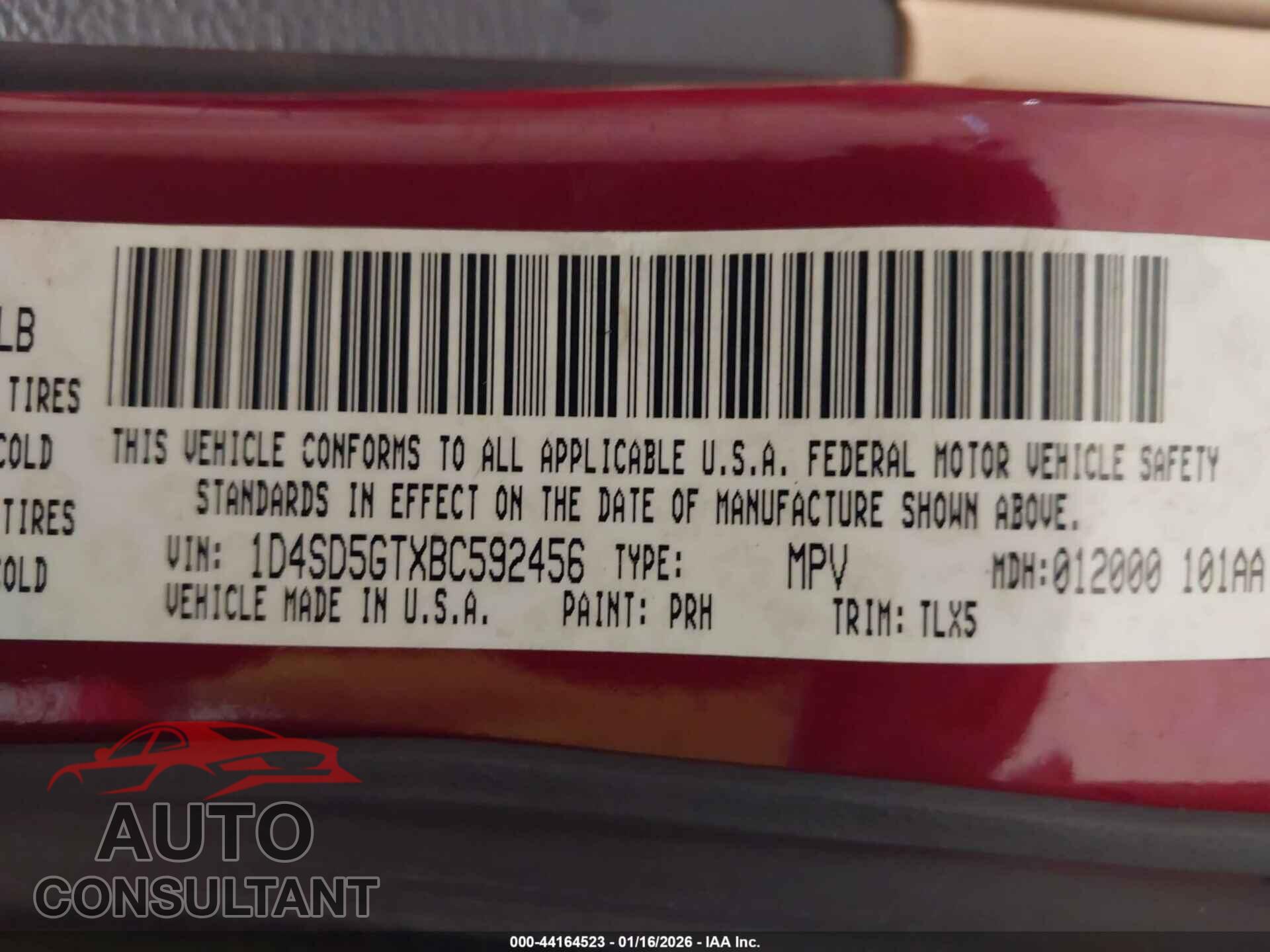 DODGE DURANGO 2011 - 1D4SD5GTXBC592456