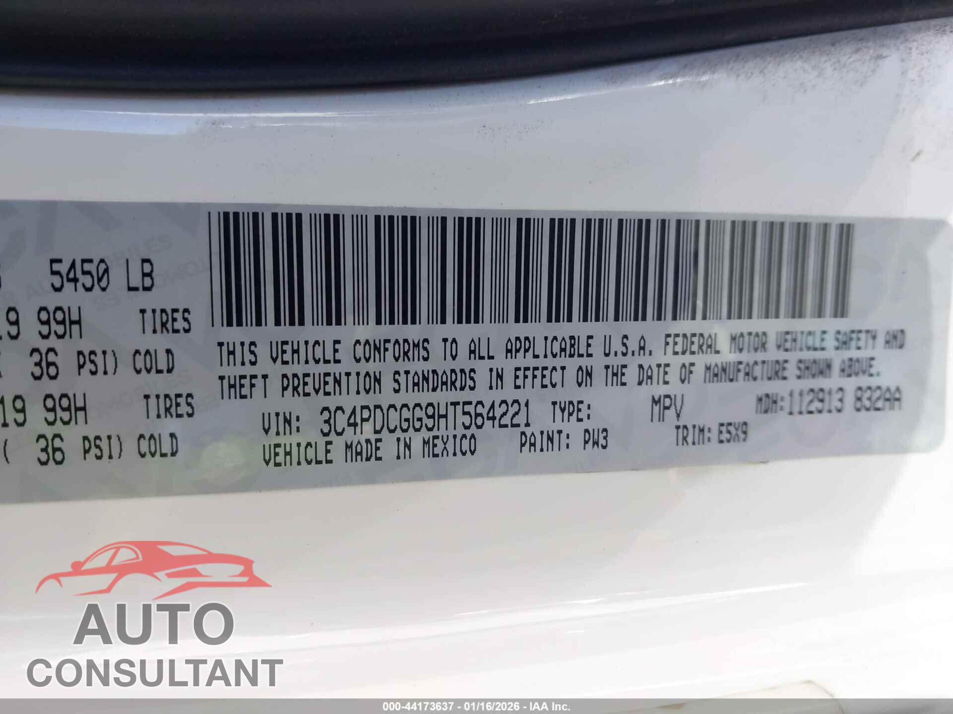 DODGE JOURNEY 2017 - 3C4PDCGG9HT564221