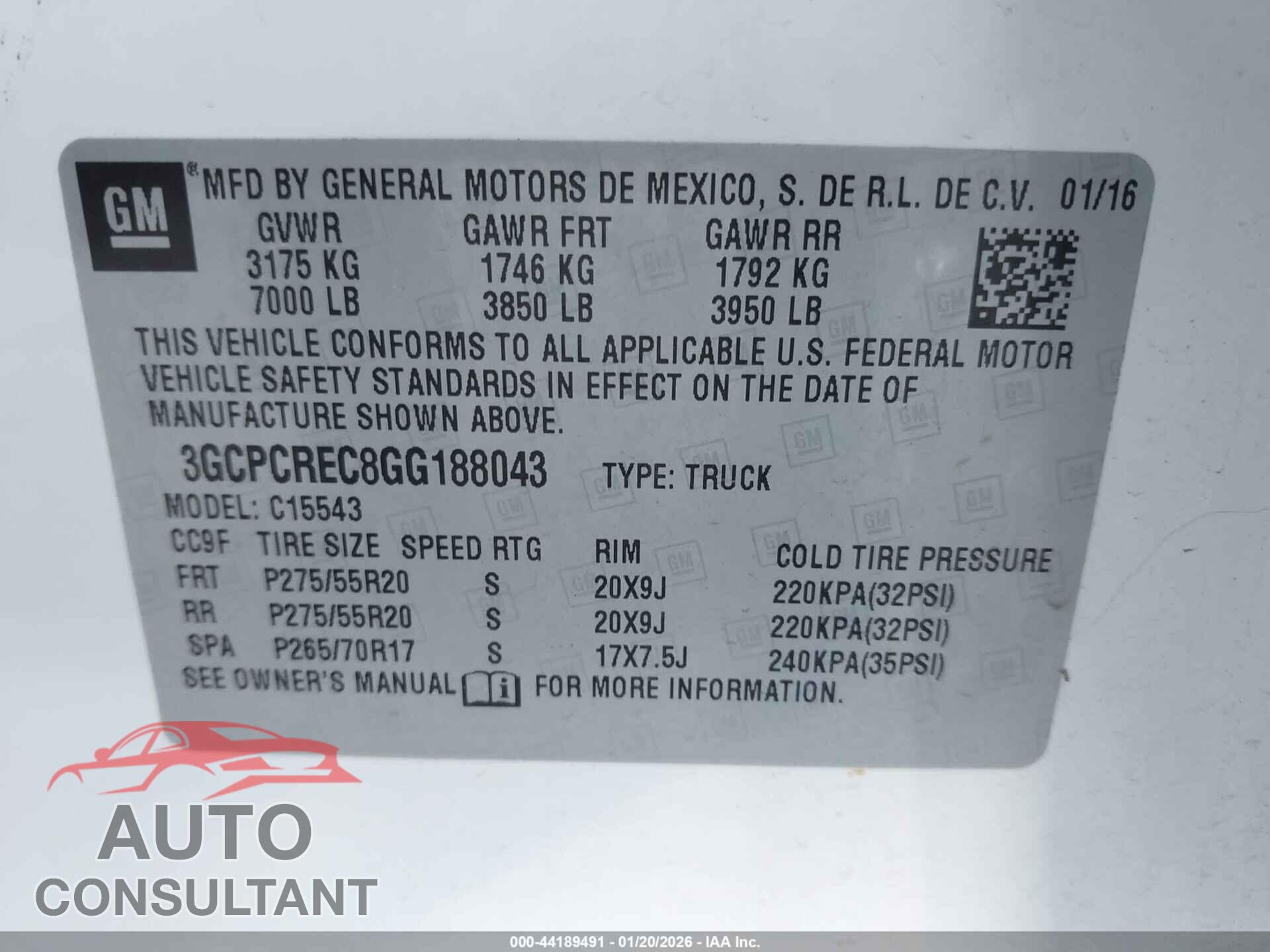 CHEVROLET SILVERADO 1500 2016 - 3GCPCREC8GG188043