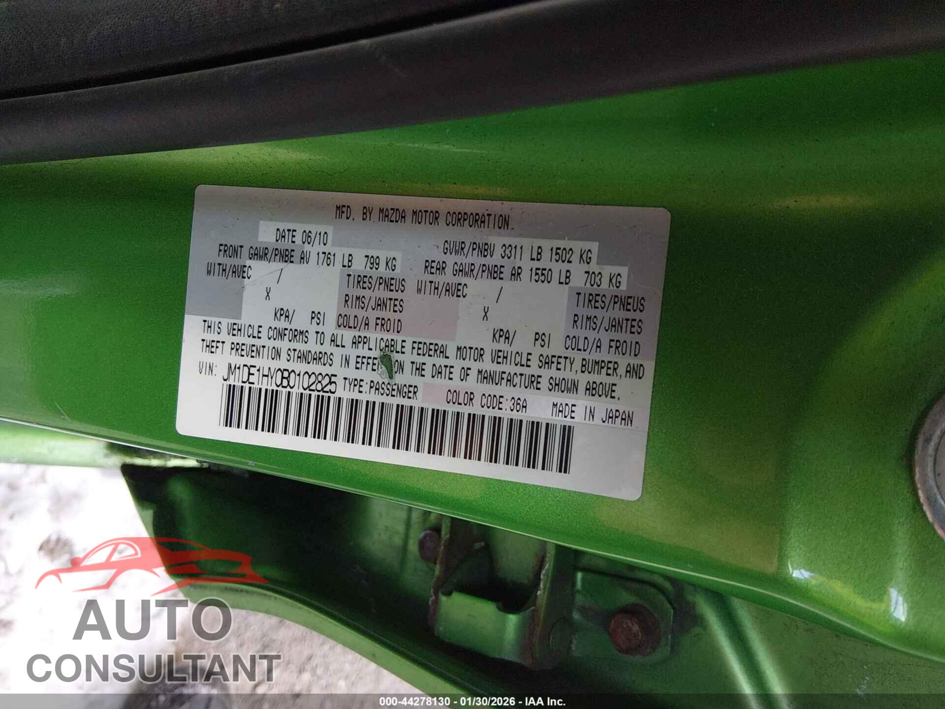 MAZDA MAZDA2 2011 - JM1DE1HY0B0102825