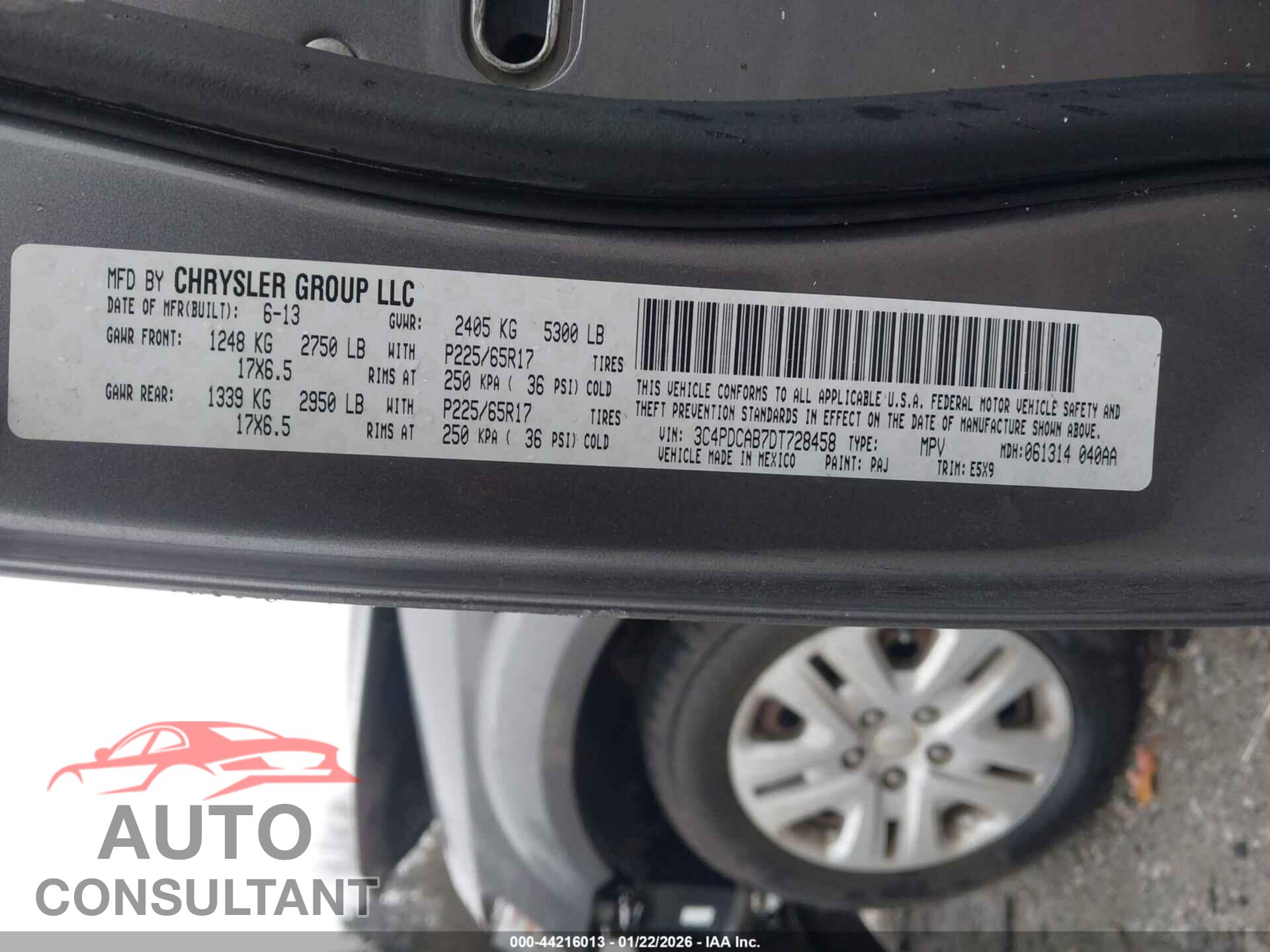 DODGE JOURNEY 2013 - 3C4PDCAB7DT728458