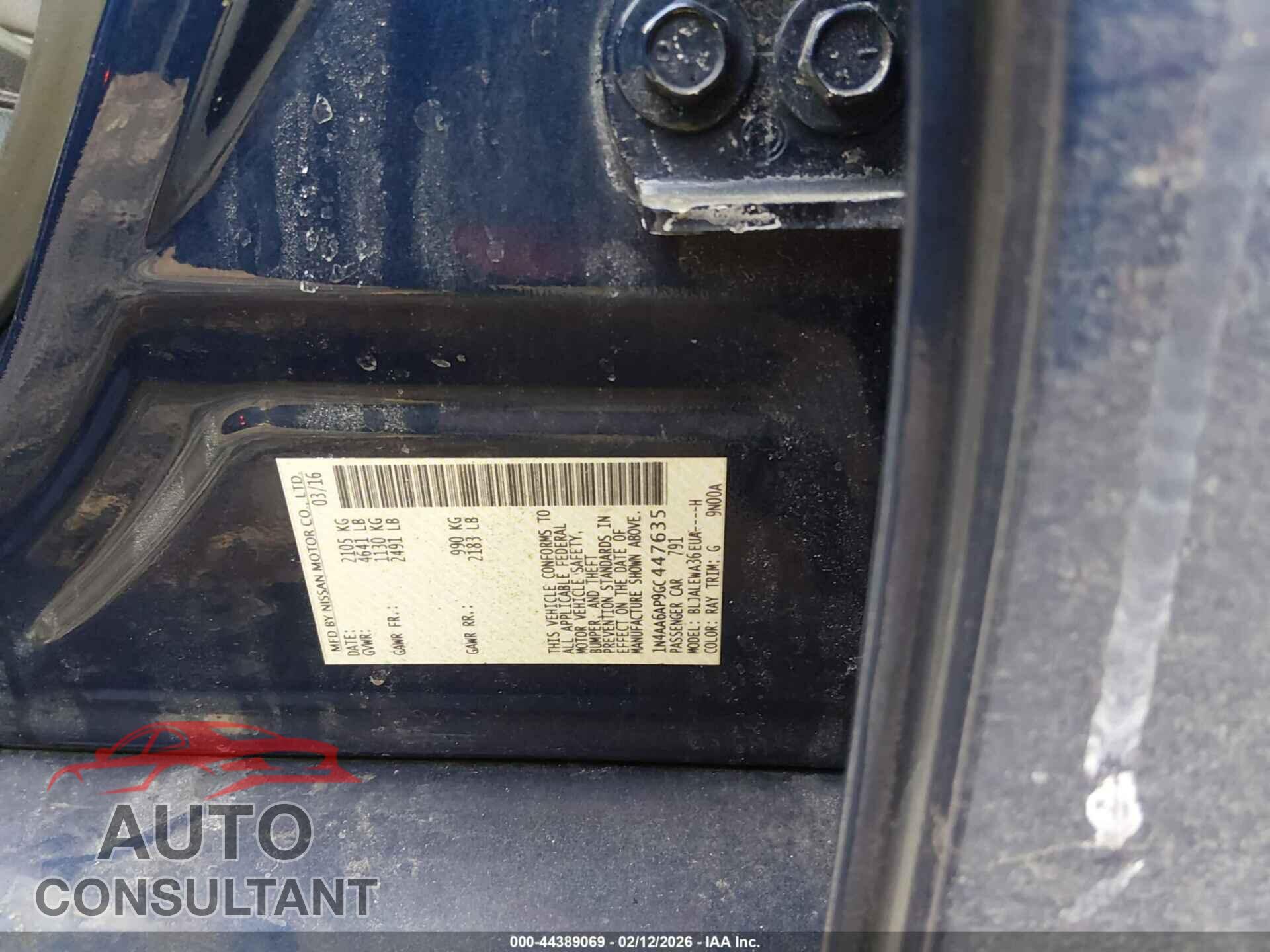 NISSAN MAXIMA 2016 - 1N4AA6AP9GC447635