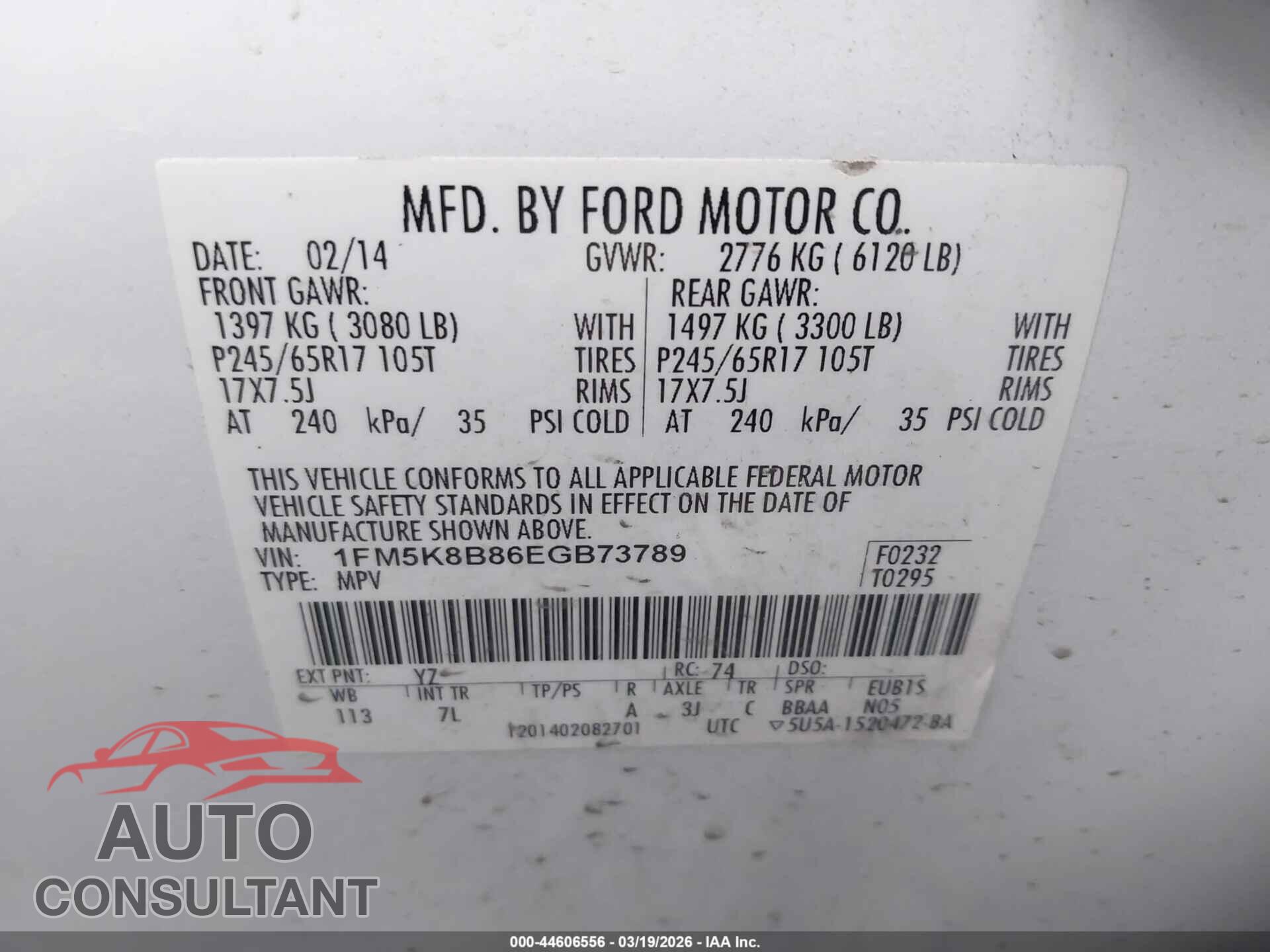 FORD EXPLORER 2014 - 1FM5K8B86EGB73789