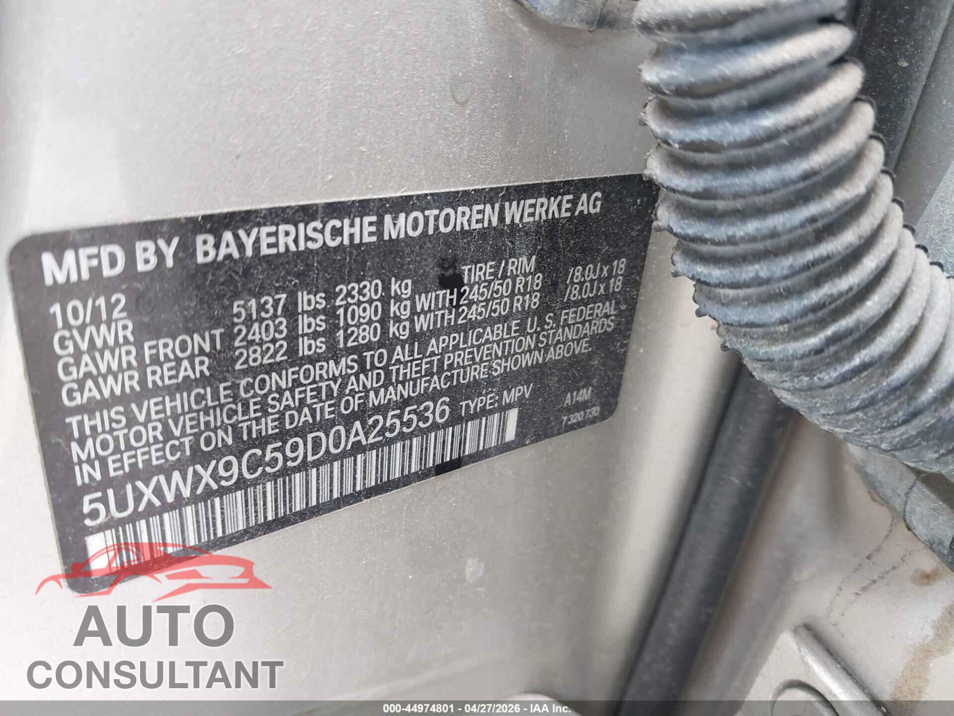 BMW X3 2013 - 5UXWX9C59D0A25536