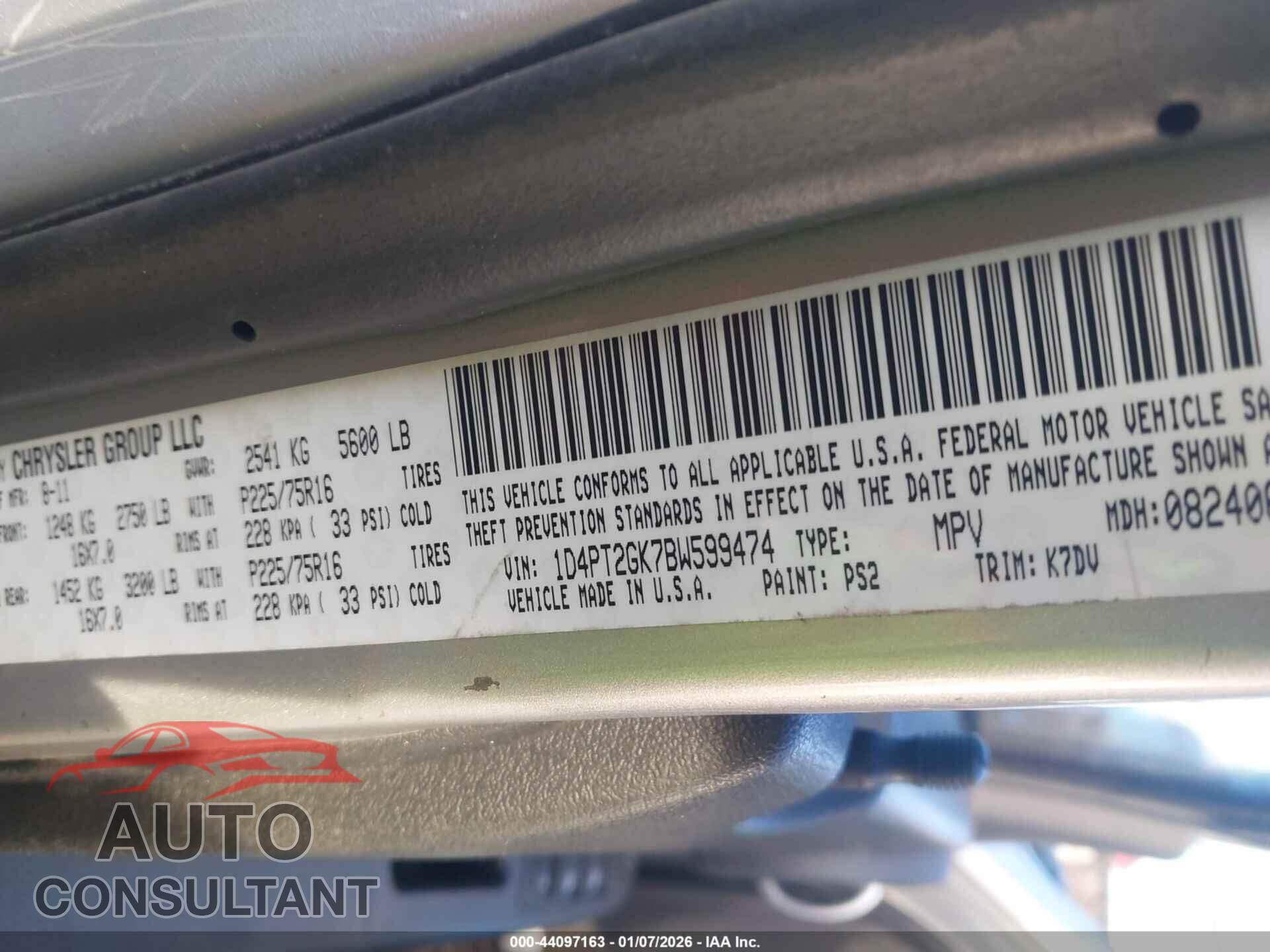 DODGE NITRO 2011 - 1D4PT2GK7BW599474
