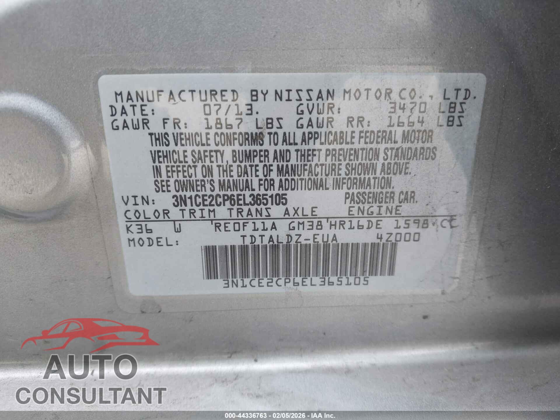 NISSAN VERSA NOTE 2014 - 3N1CE2CP6EL365105