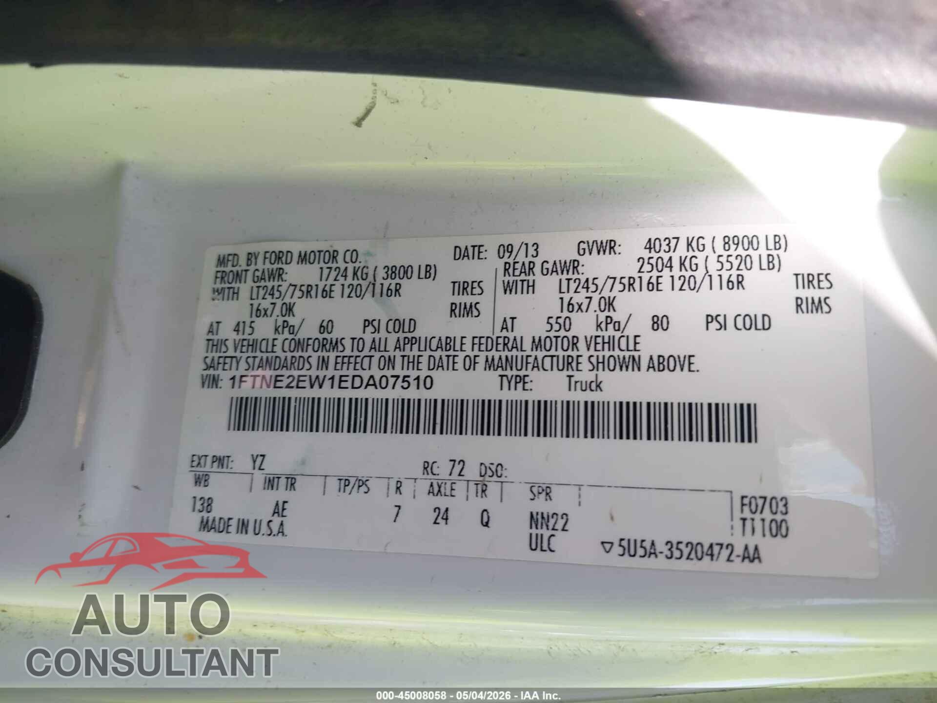 FORD E-250 2014 - 1FTNE2EW1EDA07510