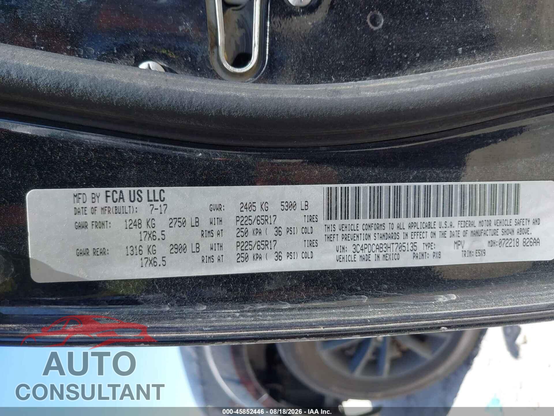 DODGE JOURNEY 2017 - 3C4PDCAB3HT705135