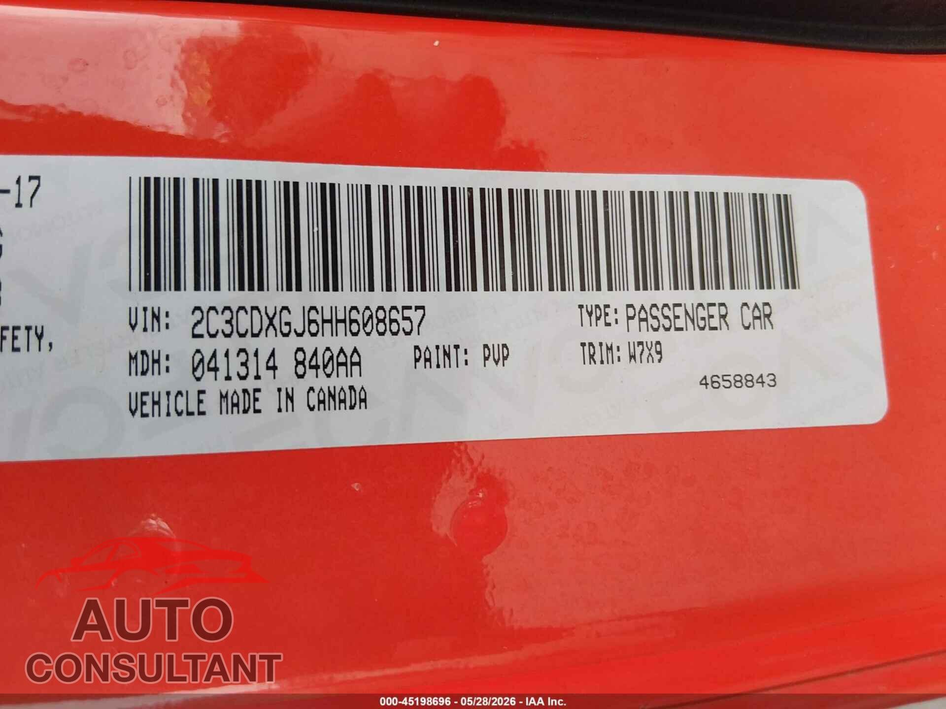 DODGE CHARGER 2017 - 2C3CDXGJ6HH608657