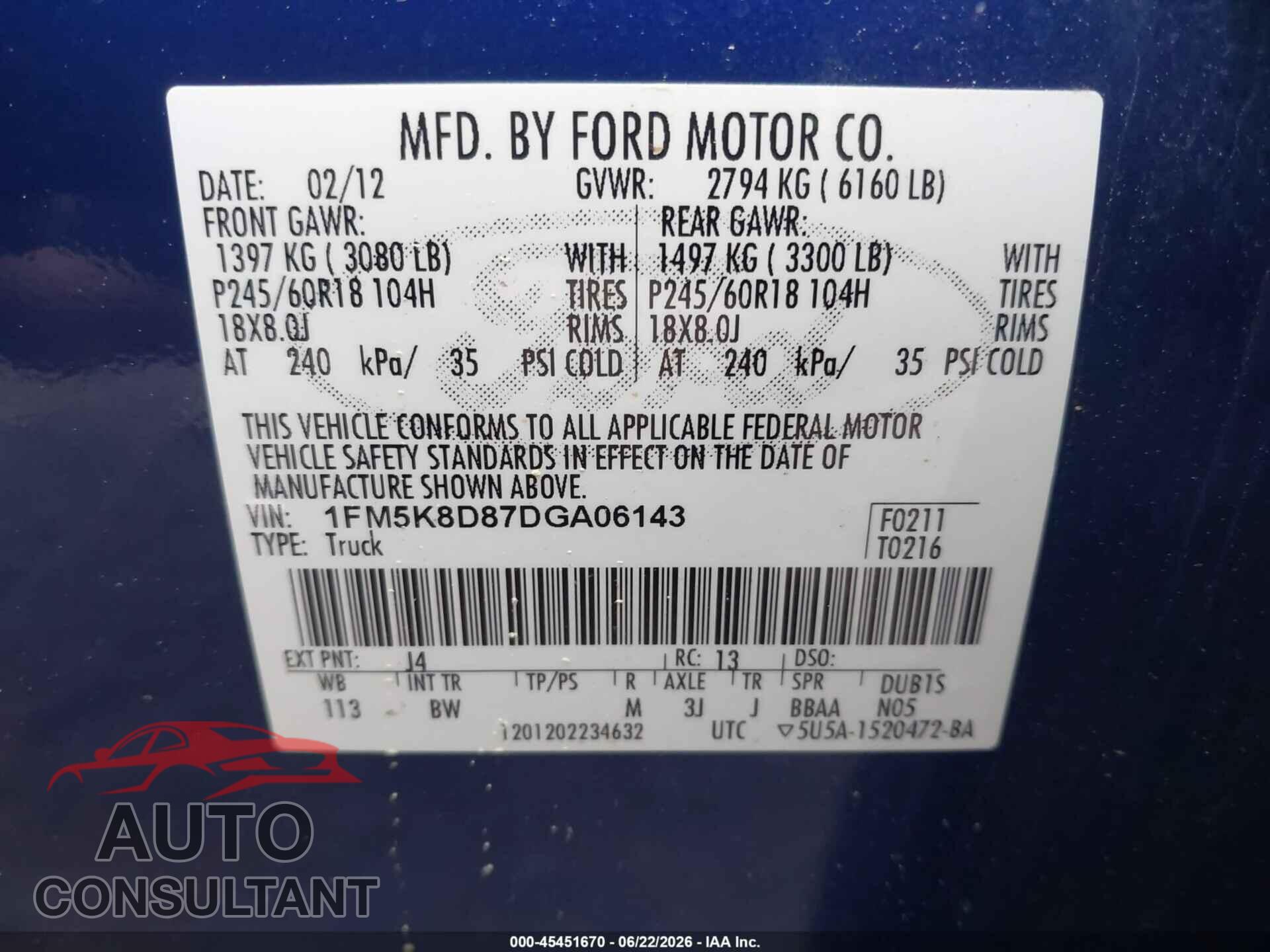 FORD EXPLORER 2013 - 1FM5K8D87DGA06143
