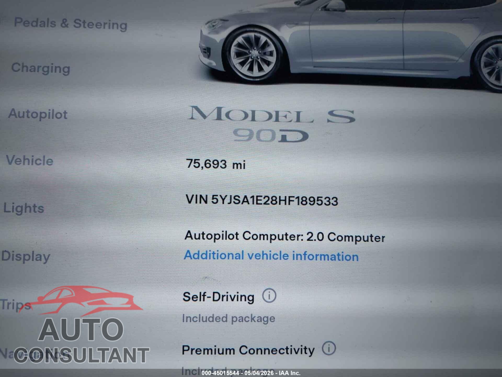 TESLA MODEL S 2017 - 5YJSA1E28HF189533
