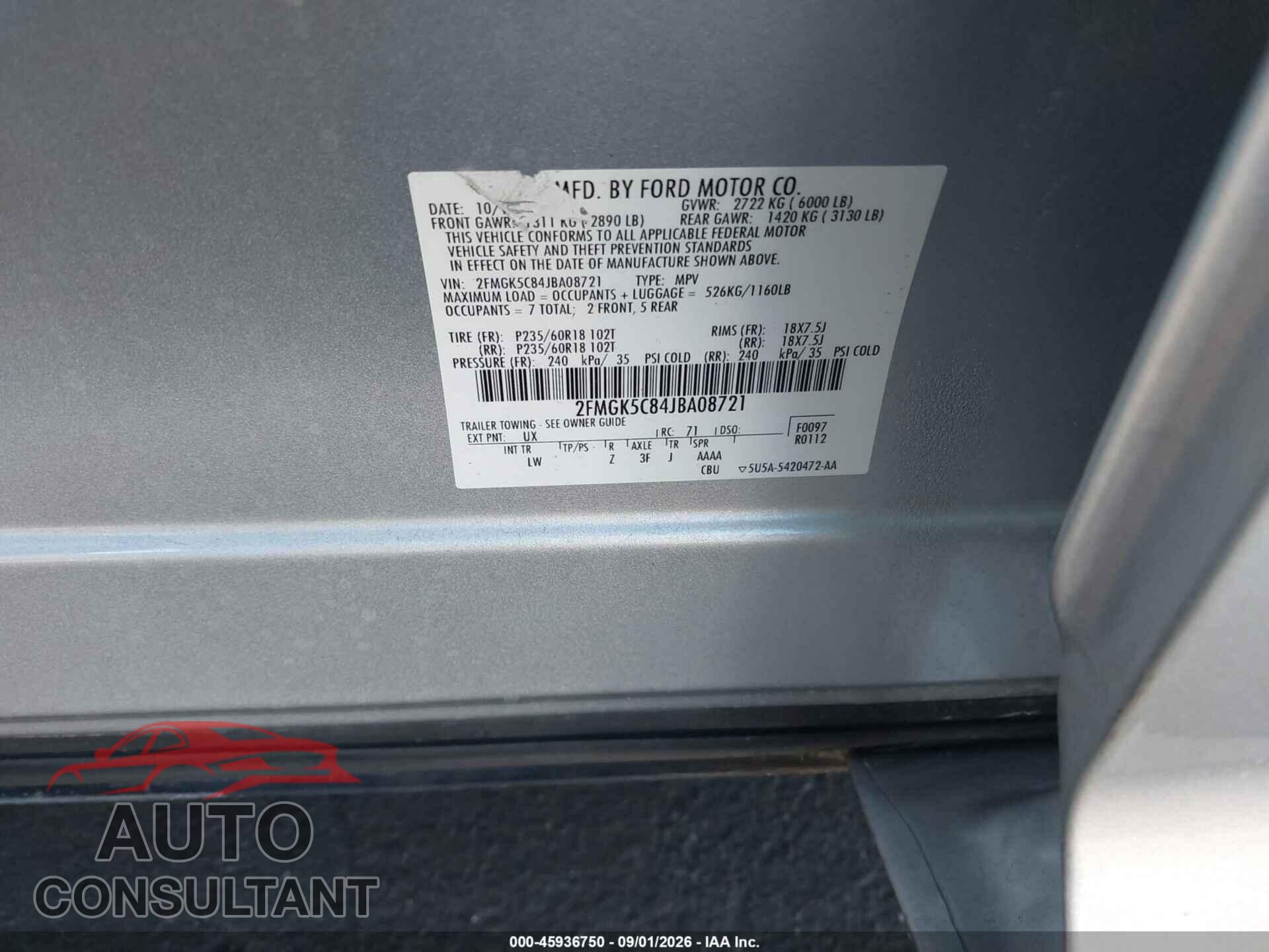 FORD FLEX 2018 - 2FMGK5C84JBA08721