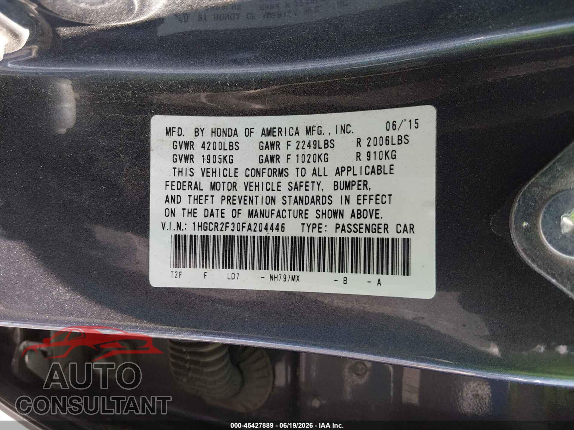 HONDA ACCORD 2015 - 1HGCR2F30FA204446
