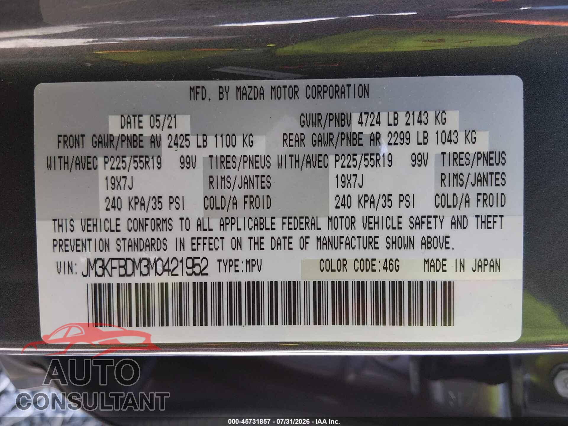 MAZDA CX-5 2021 - JM3KFBDM3M0421952