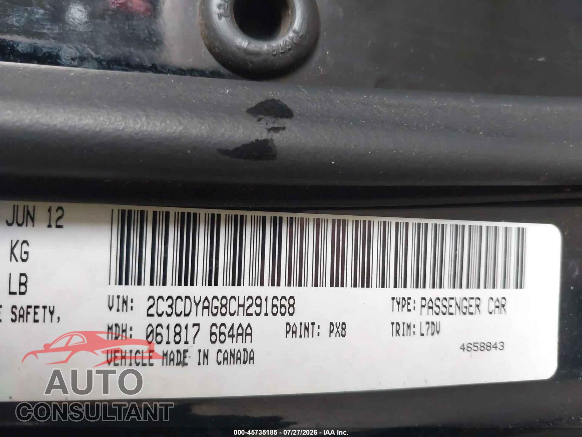 DODGE CHALLENGER 2012 - 2C3CDYAG8CH291668