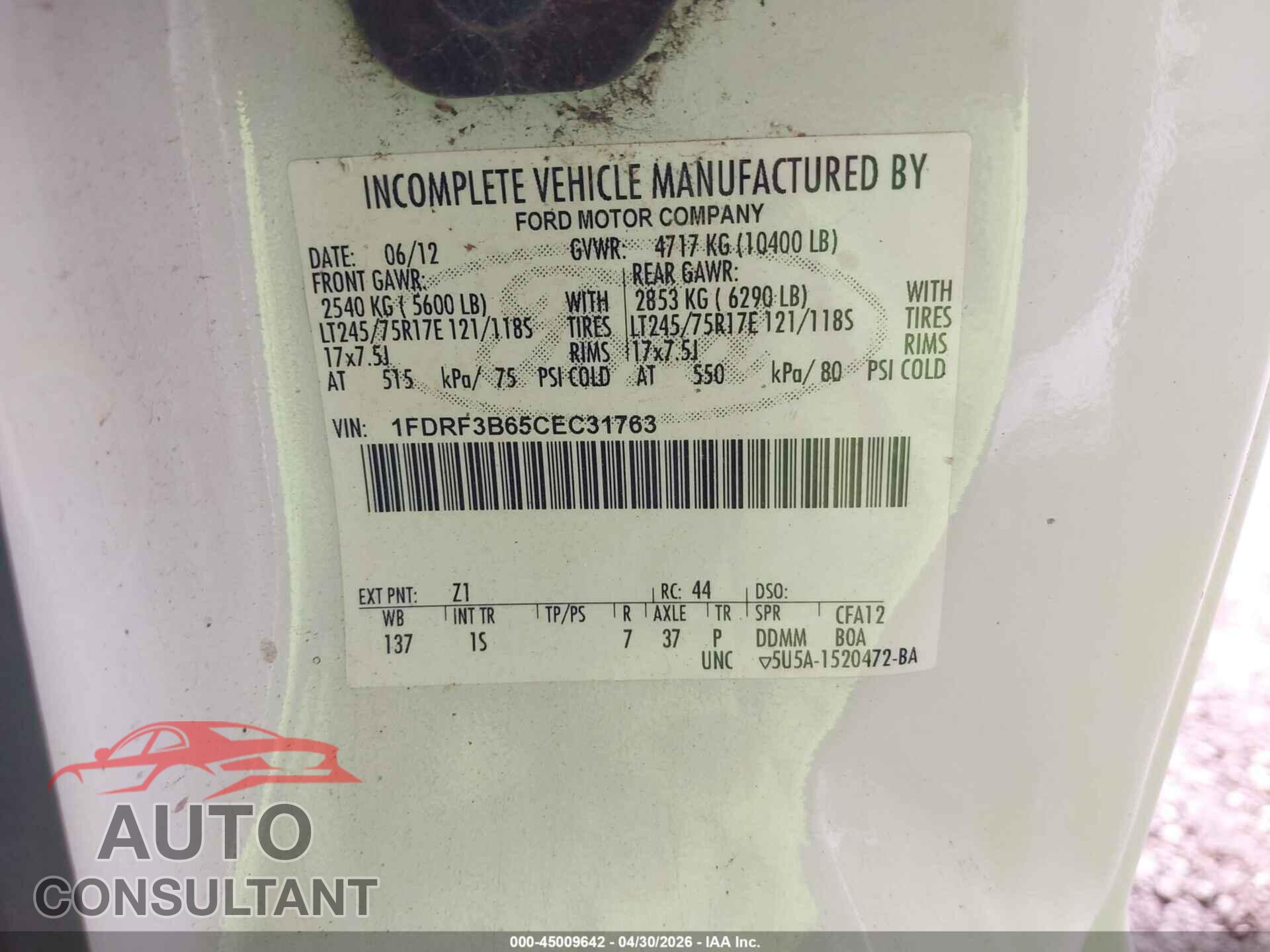 FORD F-350 2012 - 1FDRF3B65CEC31763