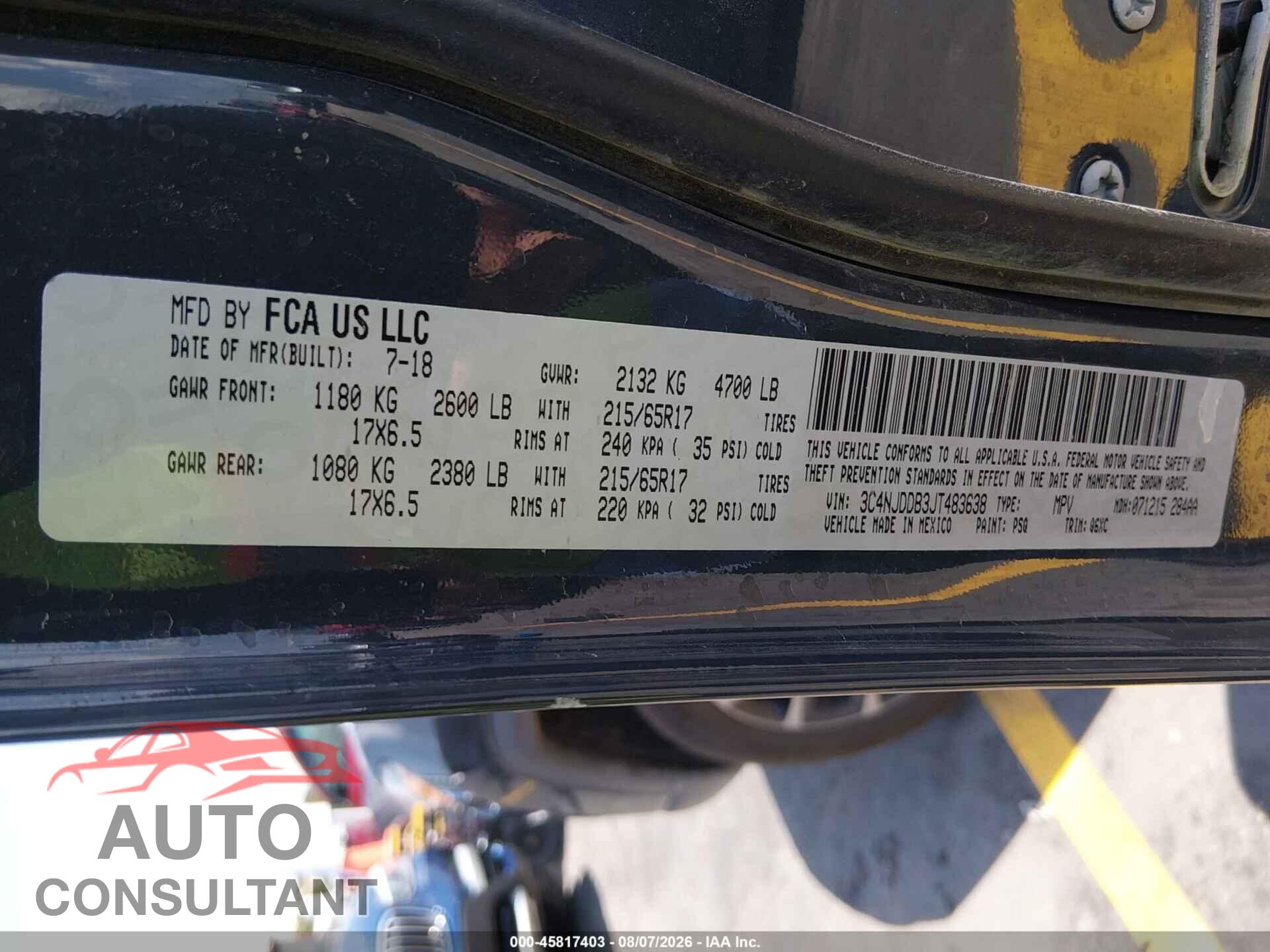 JEEP COMPASS 2018 - 3C4NJDDB3JT483638