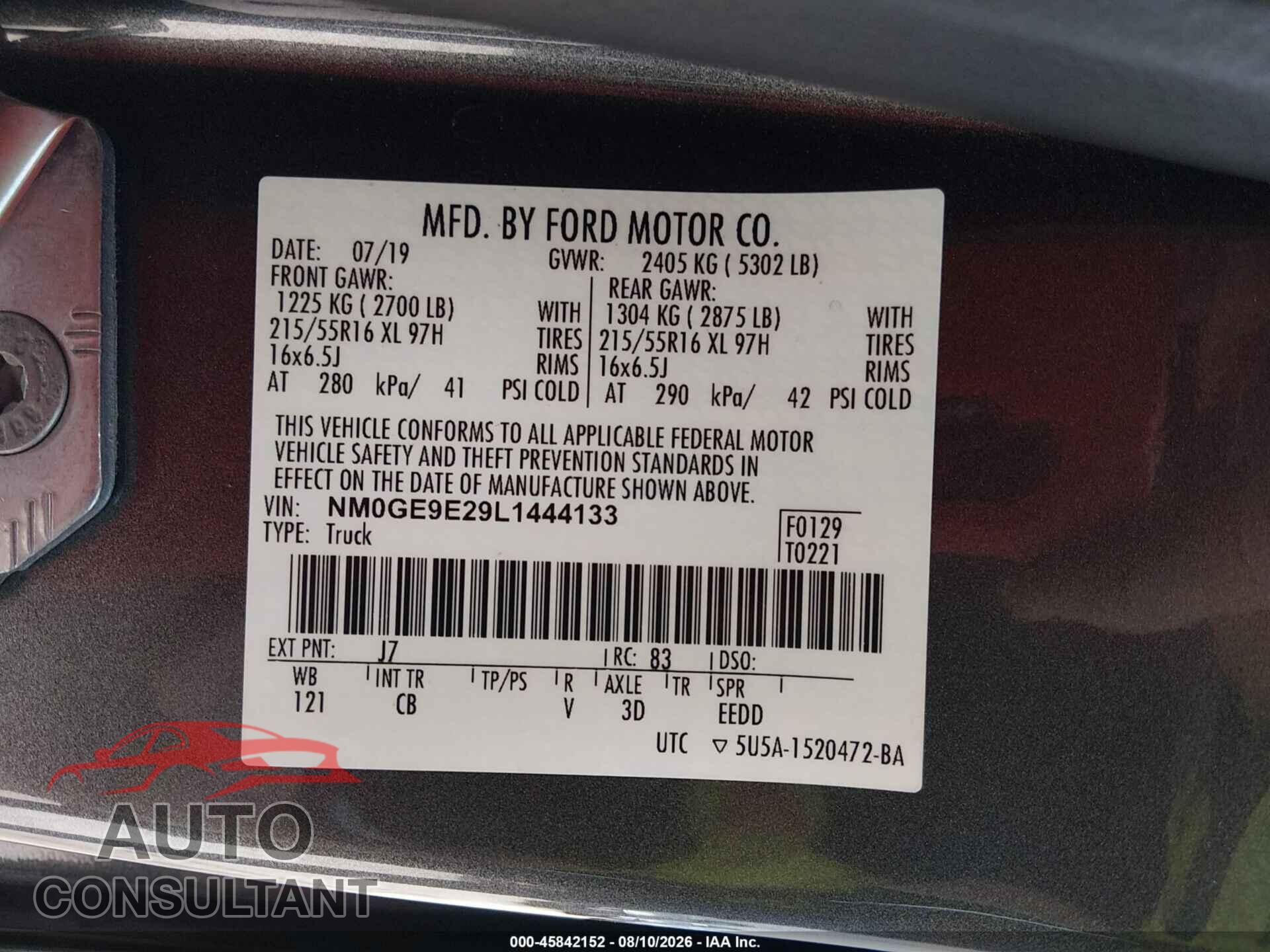 FORD TRANSIT CONNECT 2020 - NM0GE9E29L1444133