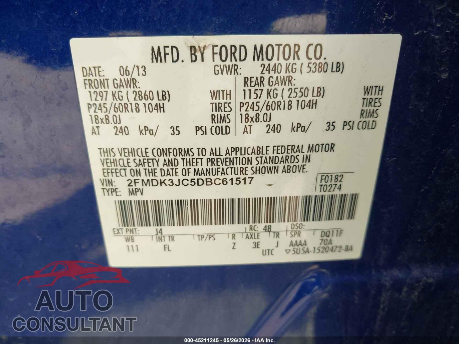 FORD EDGE 2013 - 2FMDK3JC5DBC61517