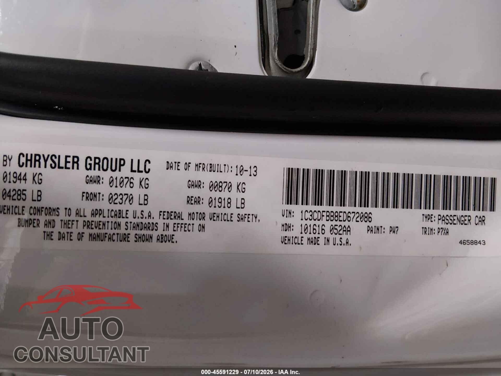 DODGE DART 2014 - 1C3CDFBB8ED672086