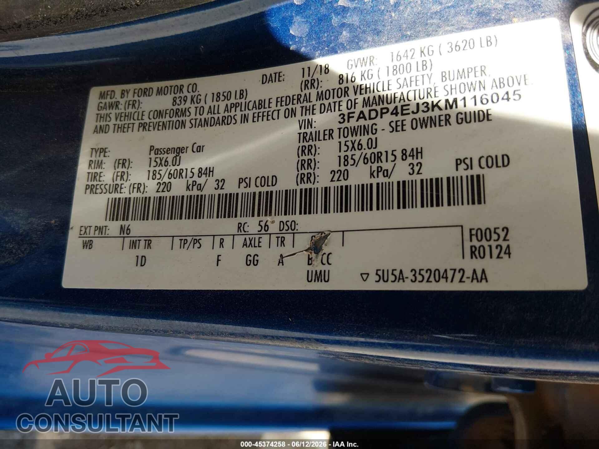 FORD FIESTA 2019 - 3FADP4EJ3KM116045