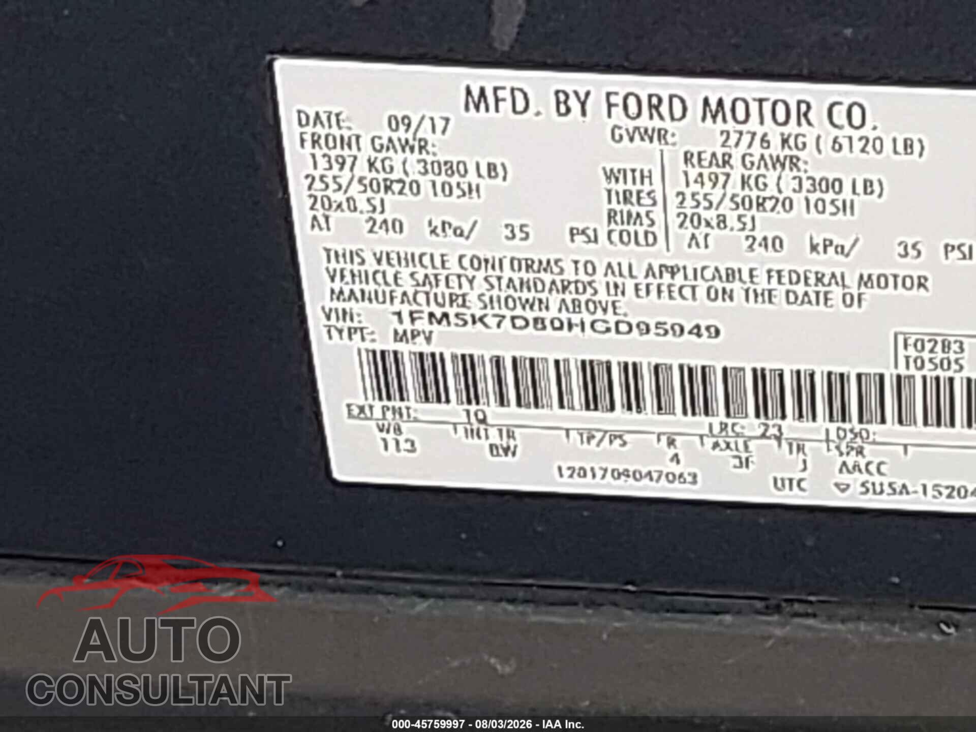 FORD EXPLORER 2017 - 1FM5K7D80HGD95949