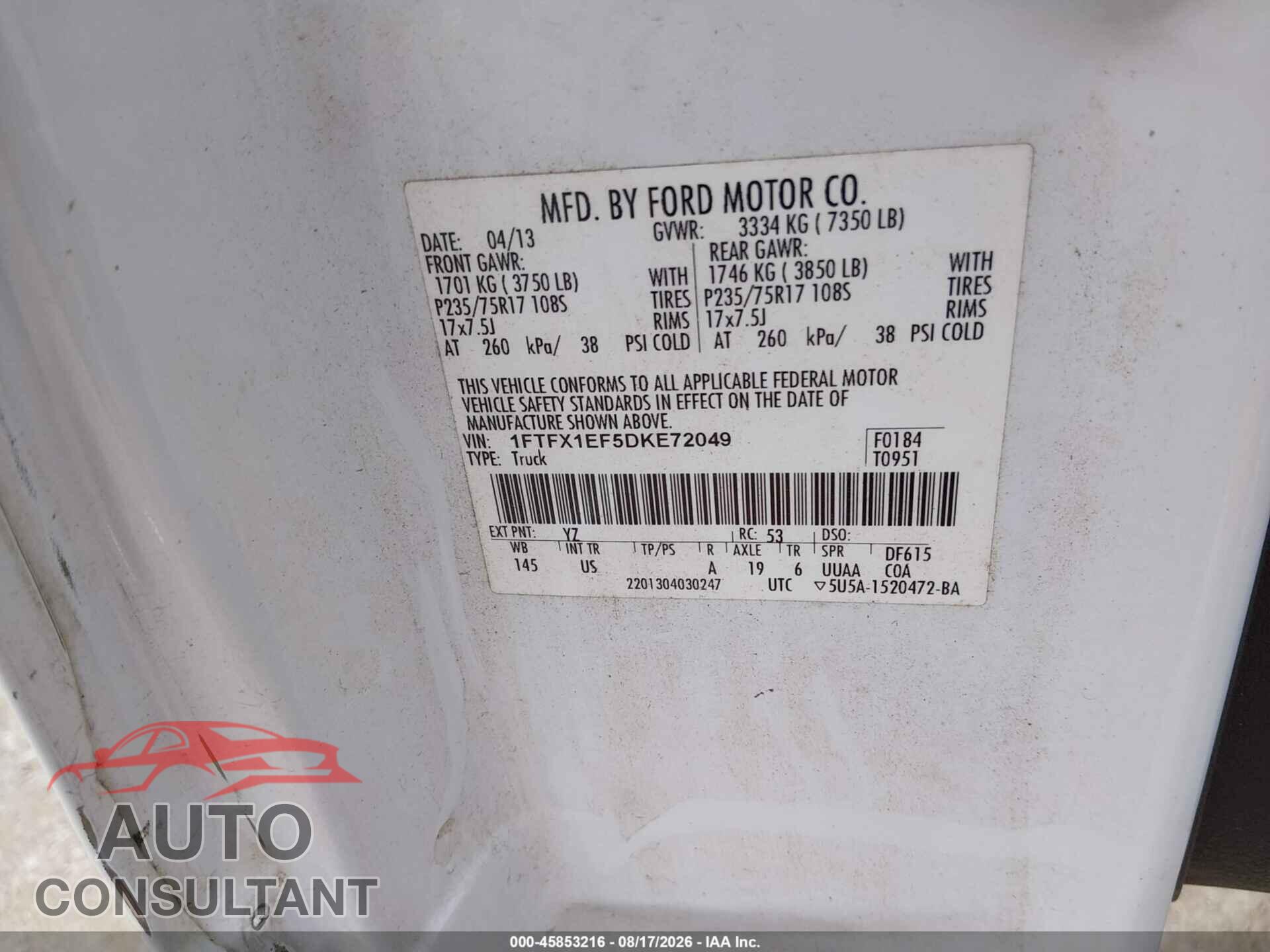 FORD F-150 2013 - 1FTFX1EF5DKE72049