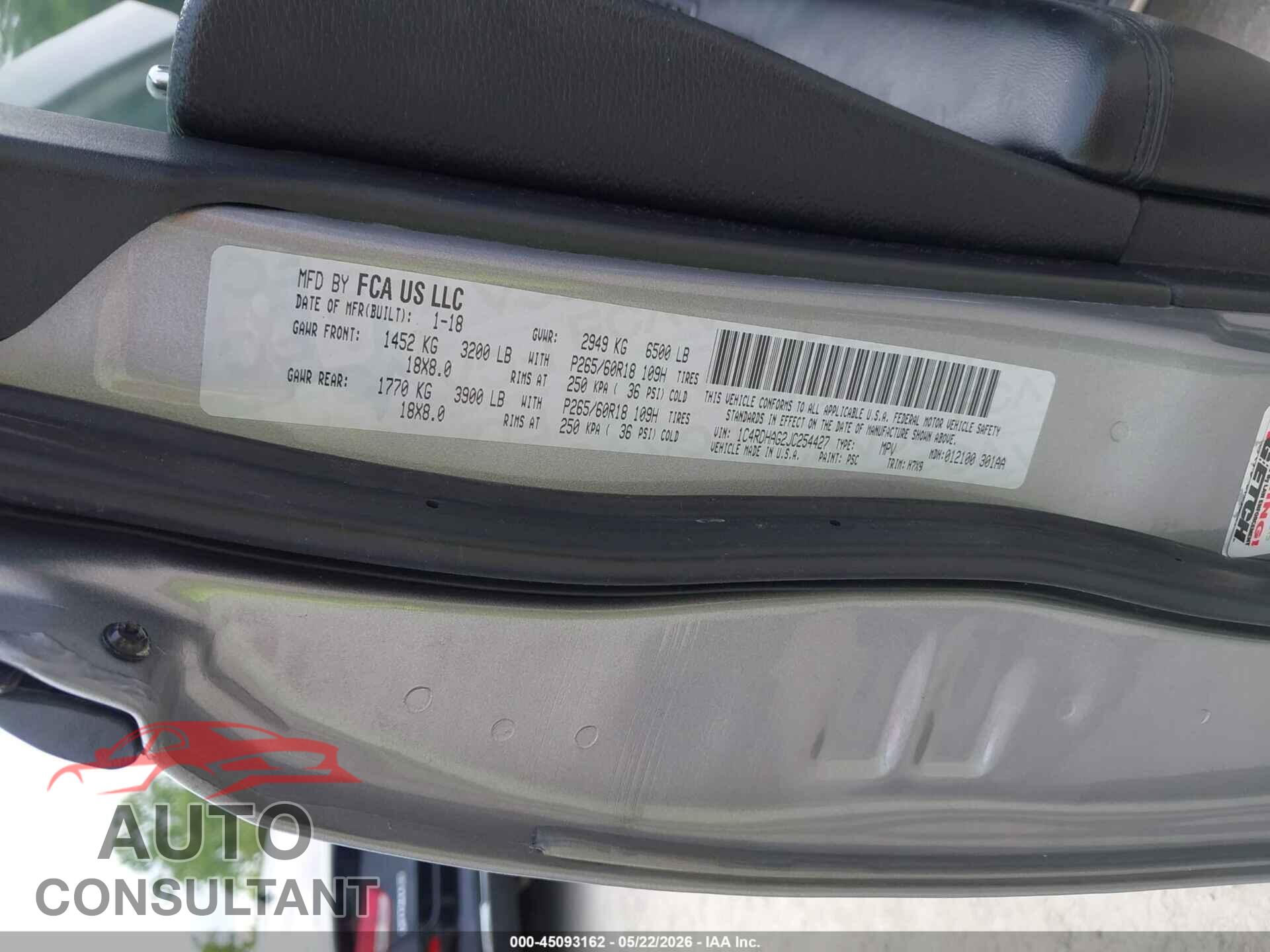 DODGE DURANGO 2018 - 1C4RDHAG2JC254427