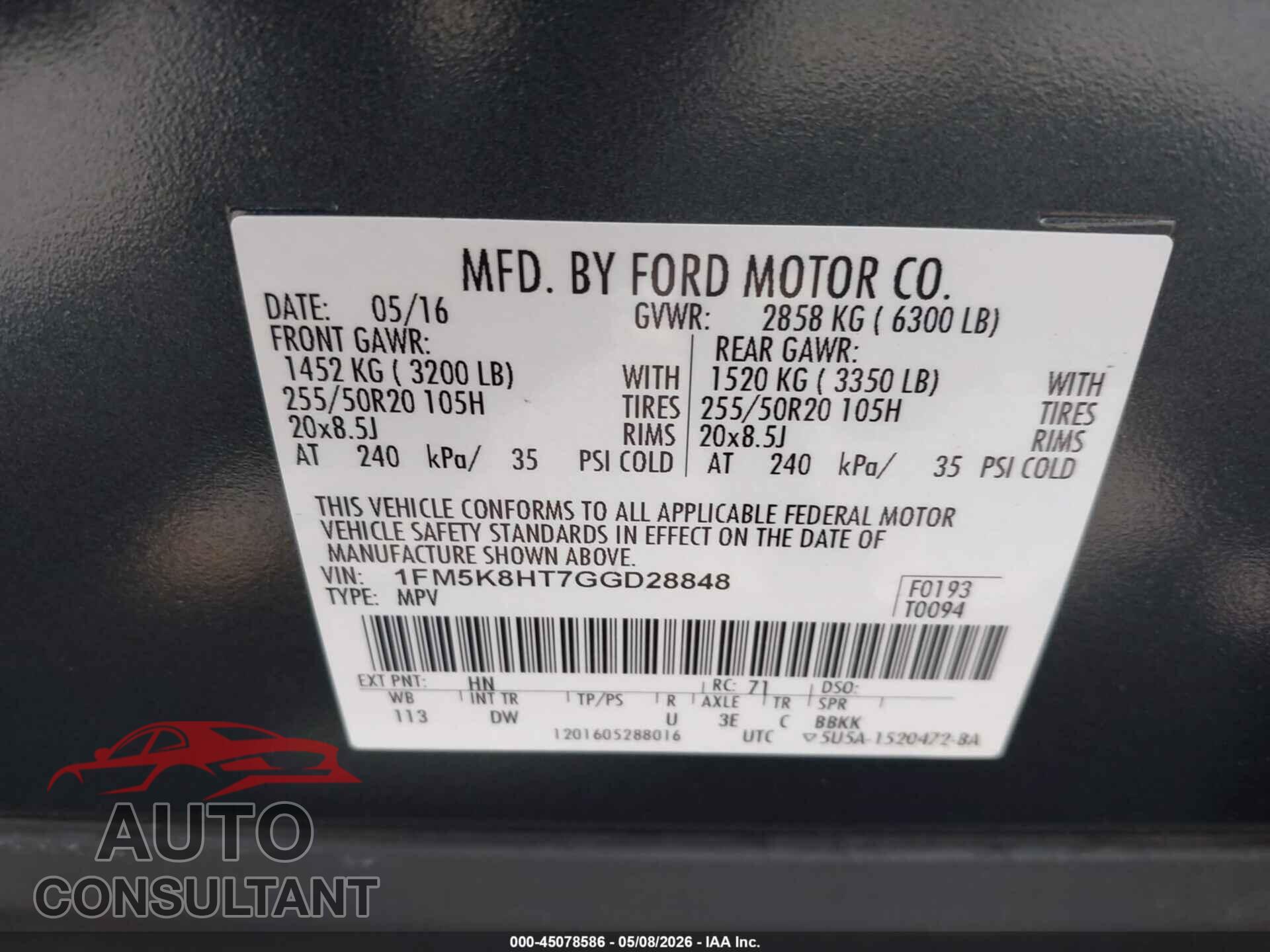 FORD EXPLORER 2016 - 1FM5K8HT7GGD28848