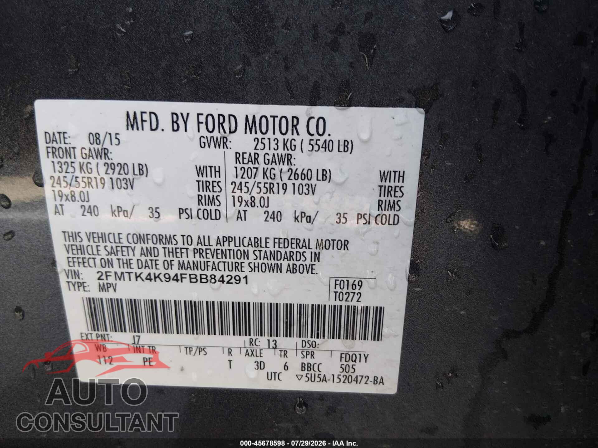 FORD EDGE 2015 - 2FMTK4K94FBB84291