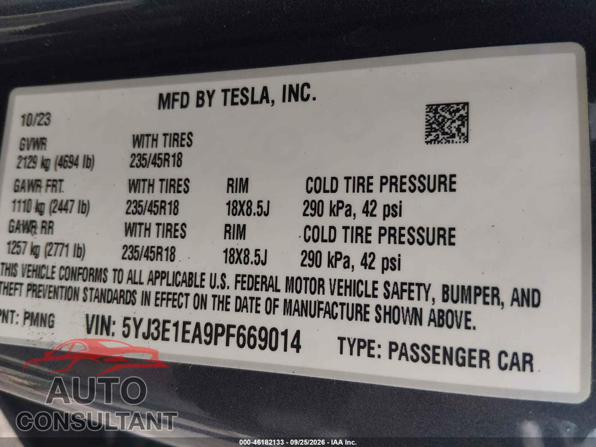 TESLA MODEL 3 2023 - 5YJ3E1EA9PF669014