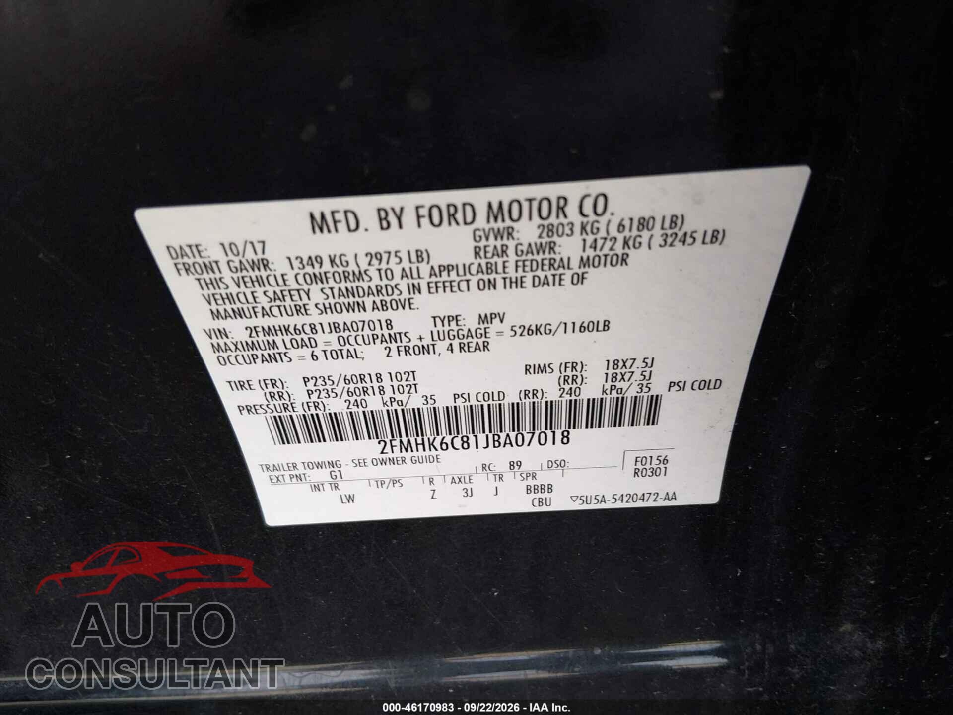 FORD FLEX 2018 - 2FMHK6C81JBA07018