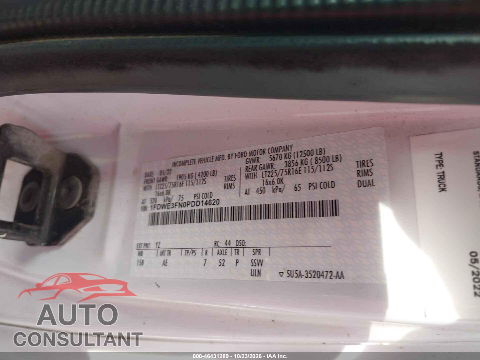 FORD E-350 CUTAWAY 2023 - 1FDWE3FN0PDD14620