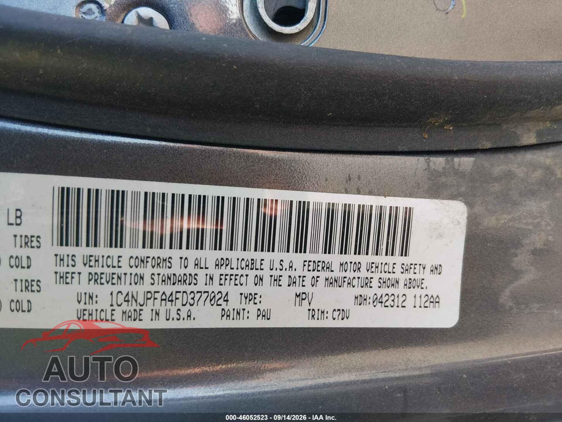 JEEP PATRIOT 2015 - 1C4NJPFA4FD377024