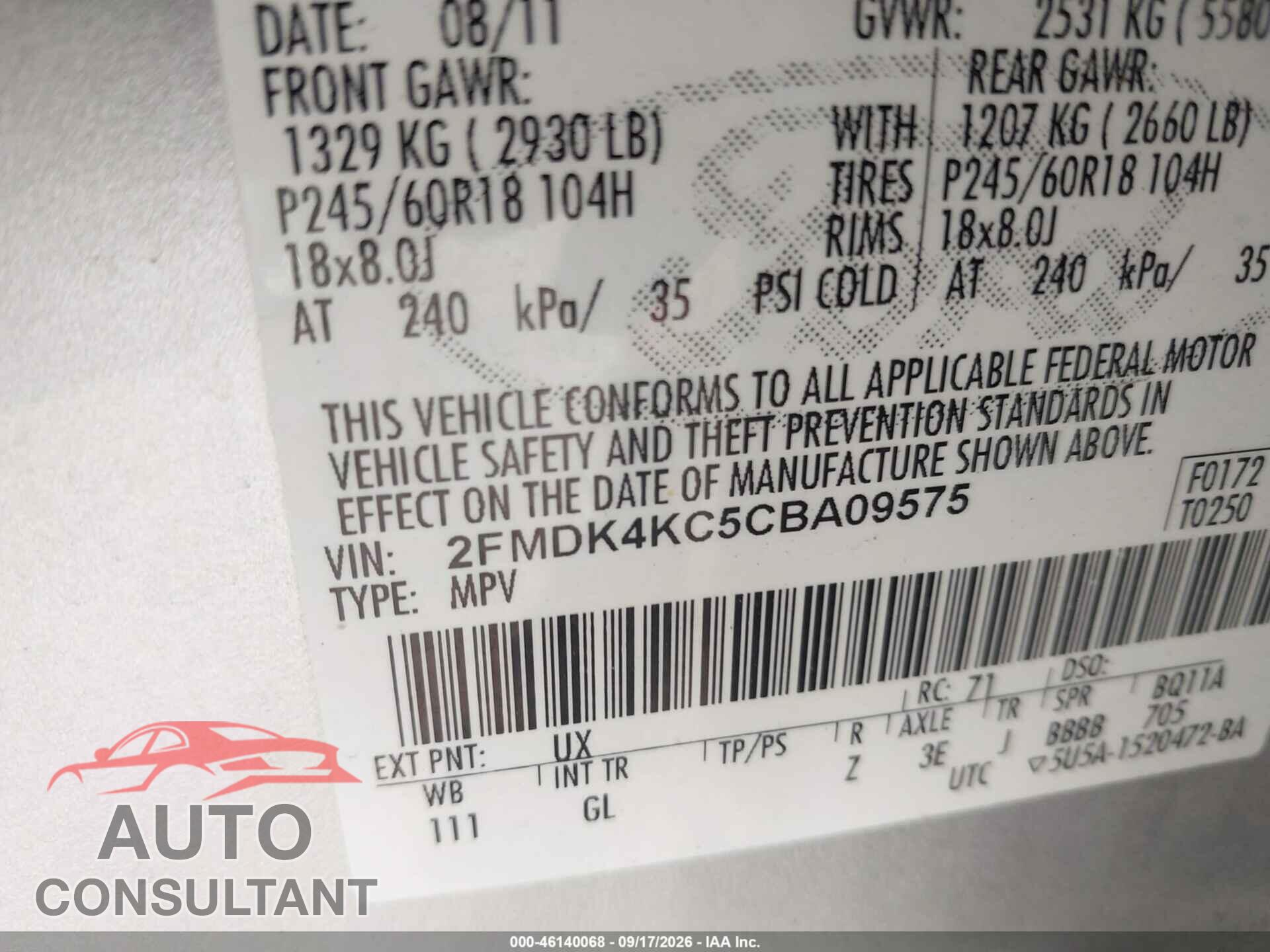 FORD EDGE 2012 - 2FMDK4KC5CBA09575
