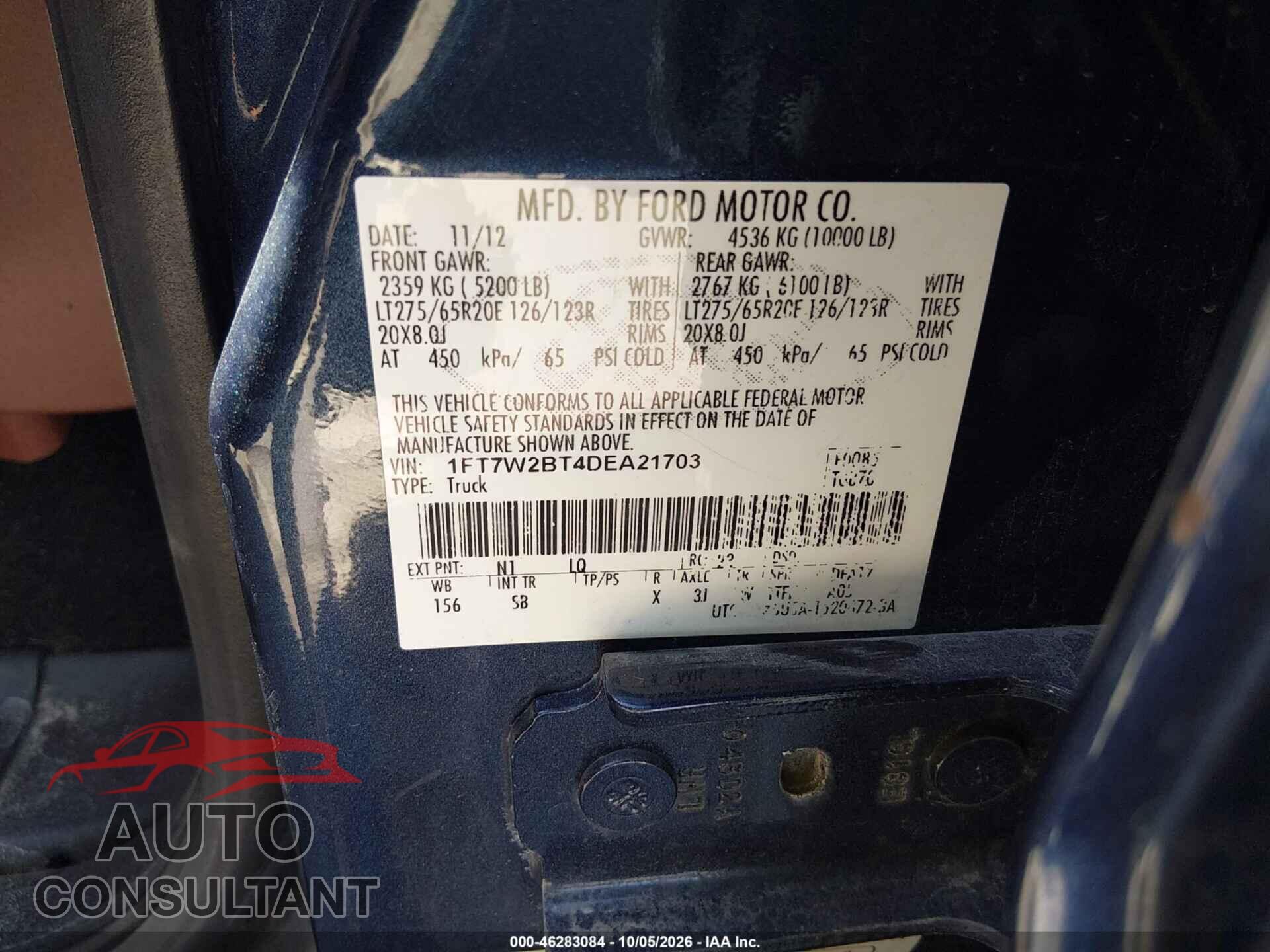 FORD F-250 2013 - 1FT7W2BT4DEA21703