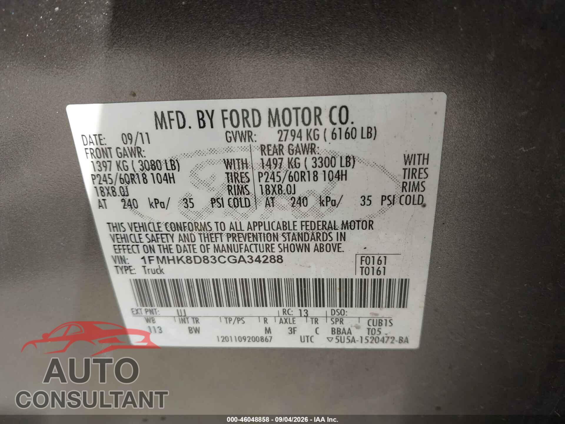 FORD EXPLORER 2012 - 1FMHK8D83CGA34288