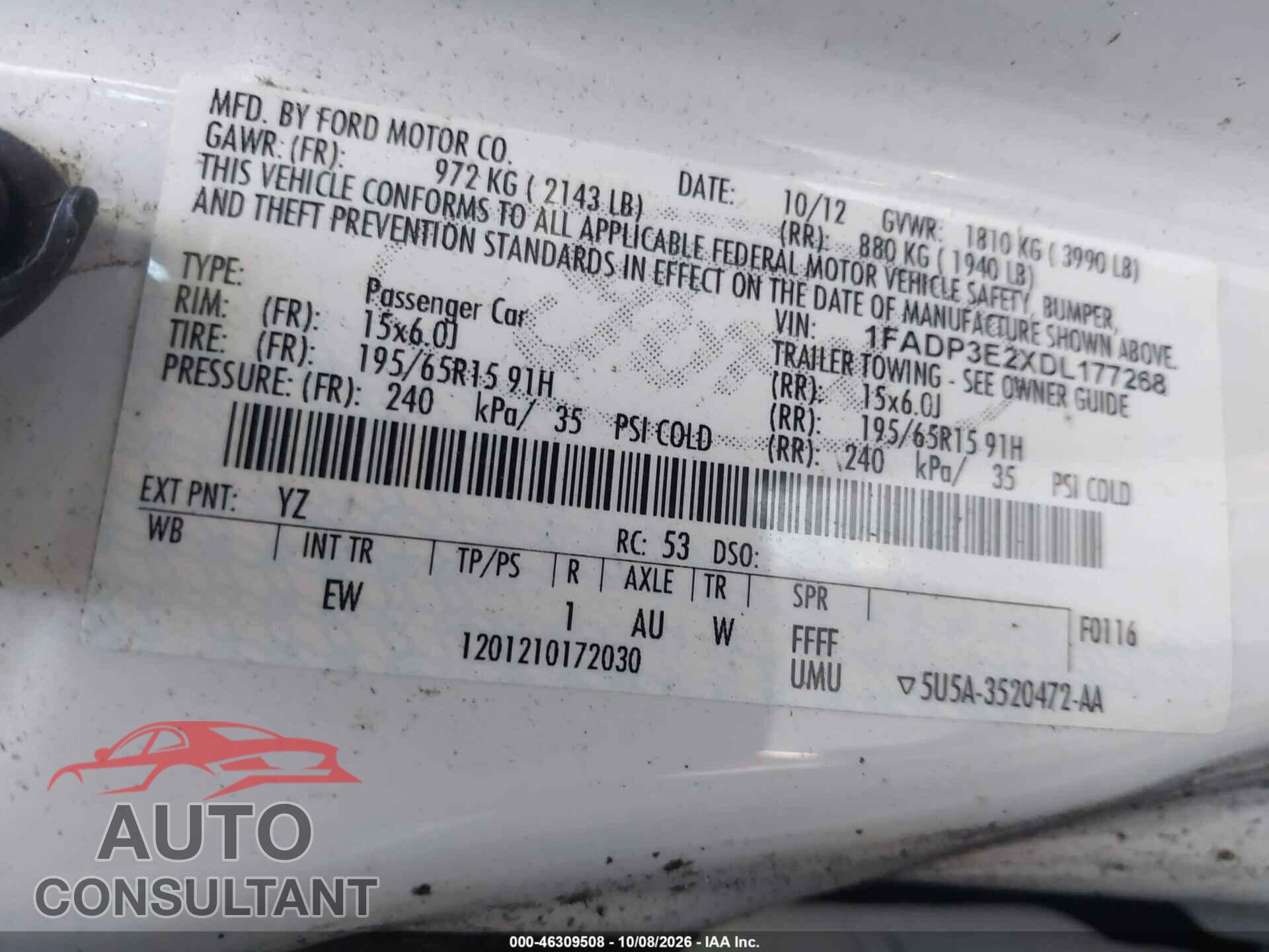 FORD FOCUS 2013 - 1FADP3E2XDL177268