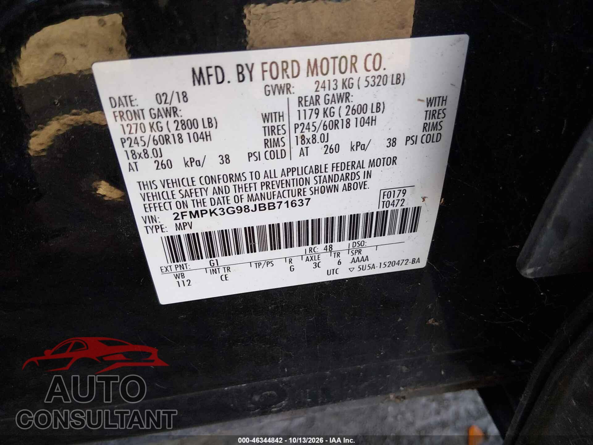 FORD EDGE 2018 - 2FMPK3G98JBB71637
