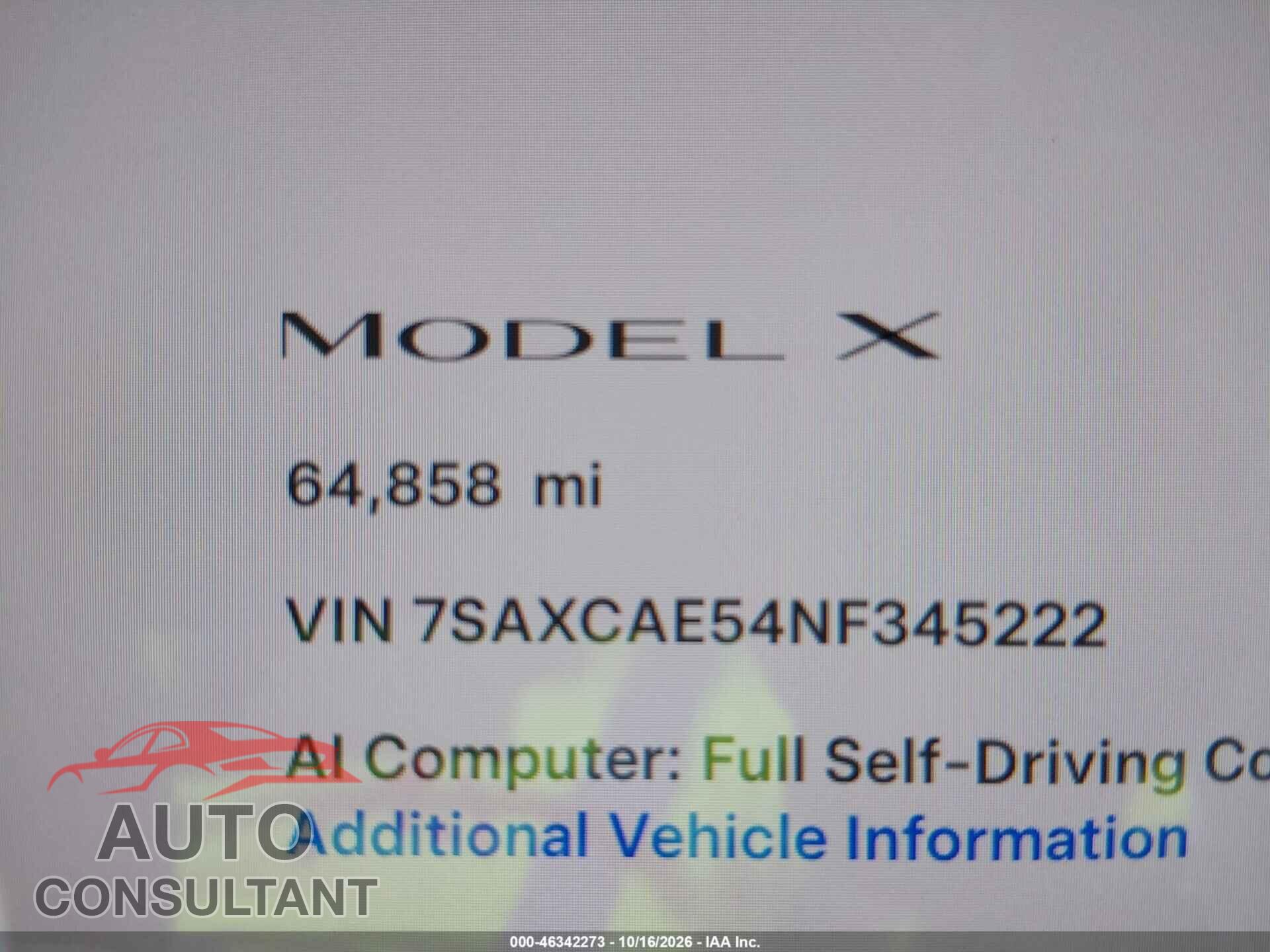 TESLA MODEL X 2022 - 7SAXCAE54NF345222