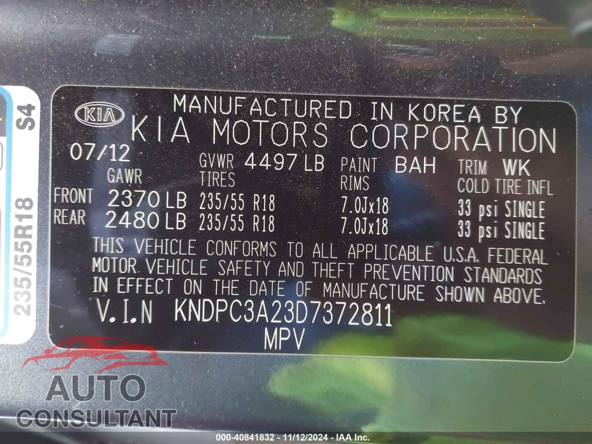 KIA SPORTAGE 2013 - KNDPC3A23D7372811