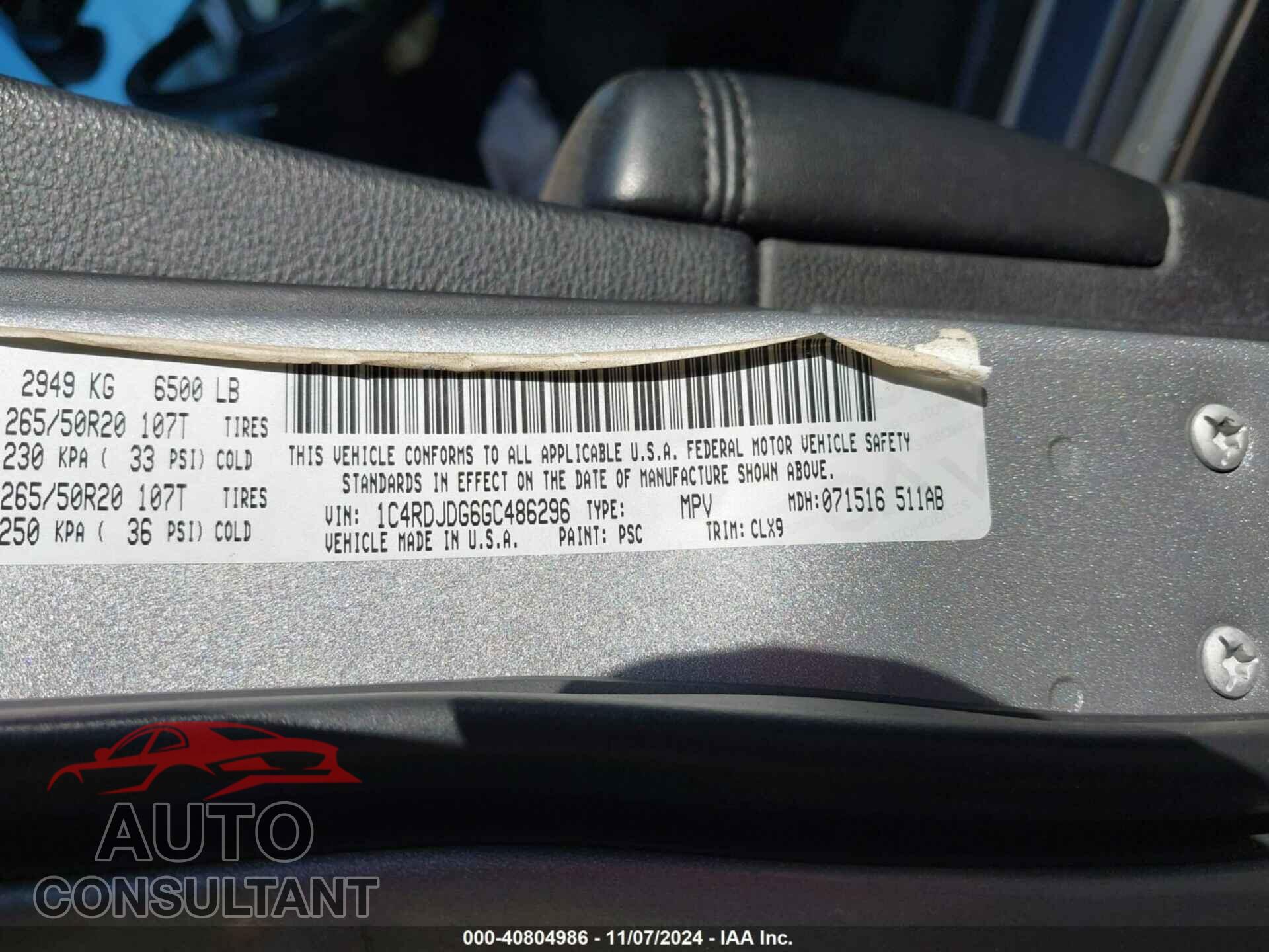 DODGE DURANGO 2016 - 1C4RDJDG6GC486296