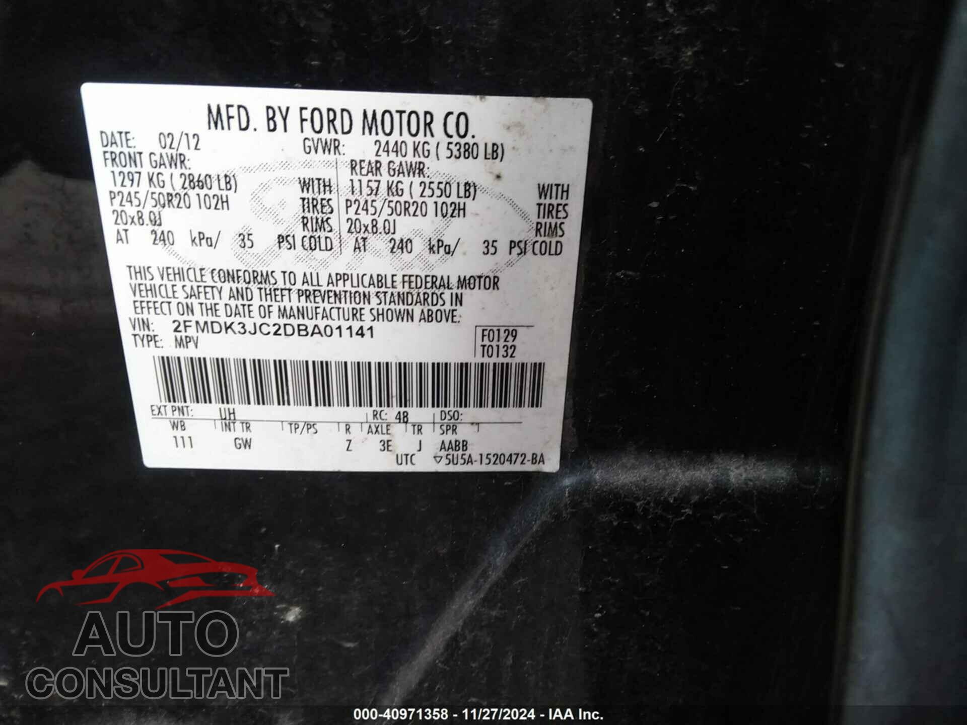 FORD EDGE 2013 - 2FMDK3JC2DBA01141