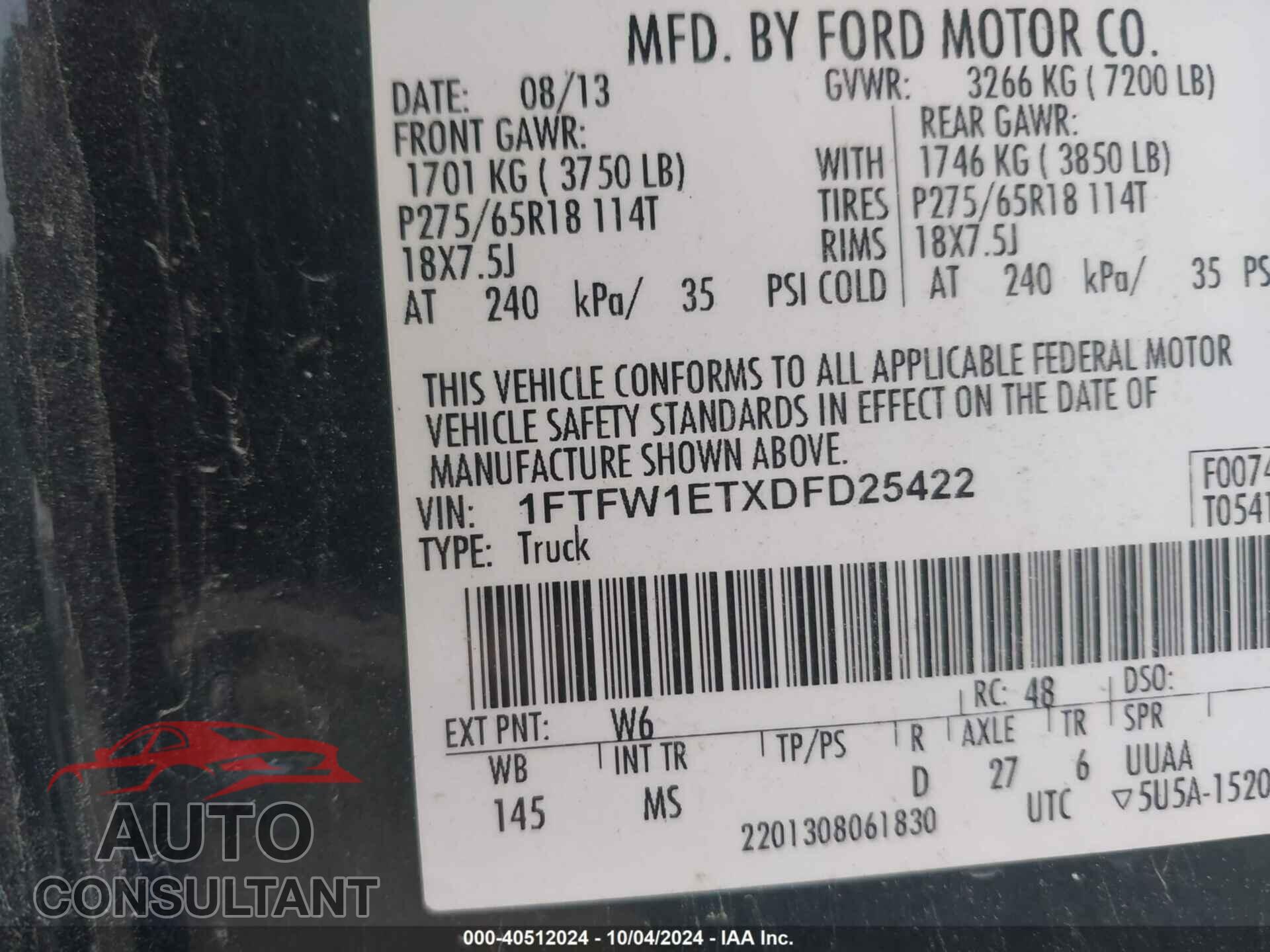 FORD F-150 2013 - 1FTFW1ETXDFD25422